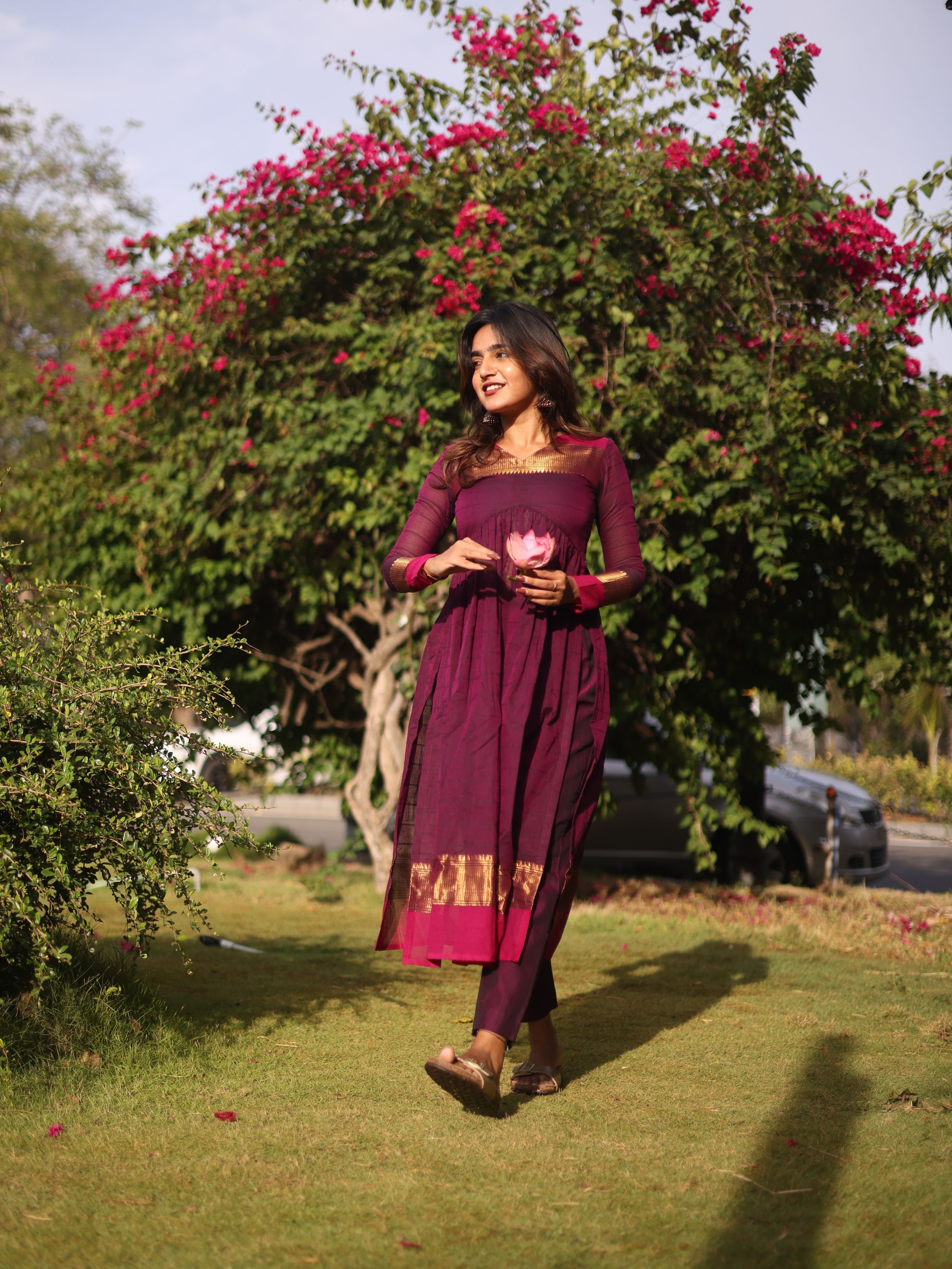 Wine Kanchi Cotton Alia cut Set