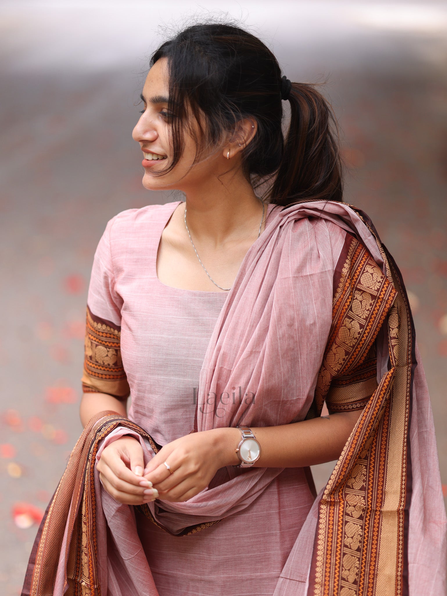 Pink Meenakshi-Pure kanchi cotton top and duppata set