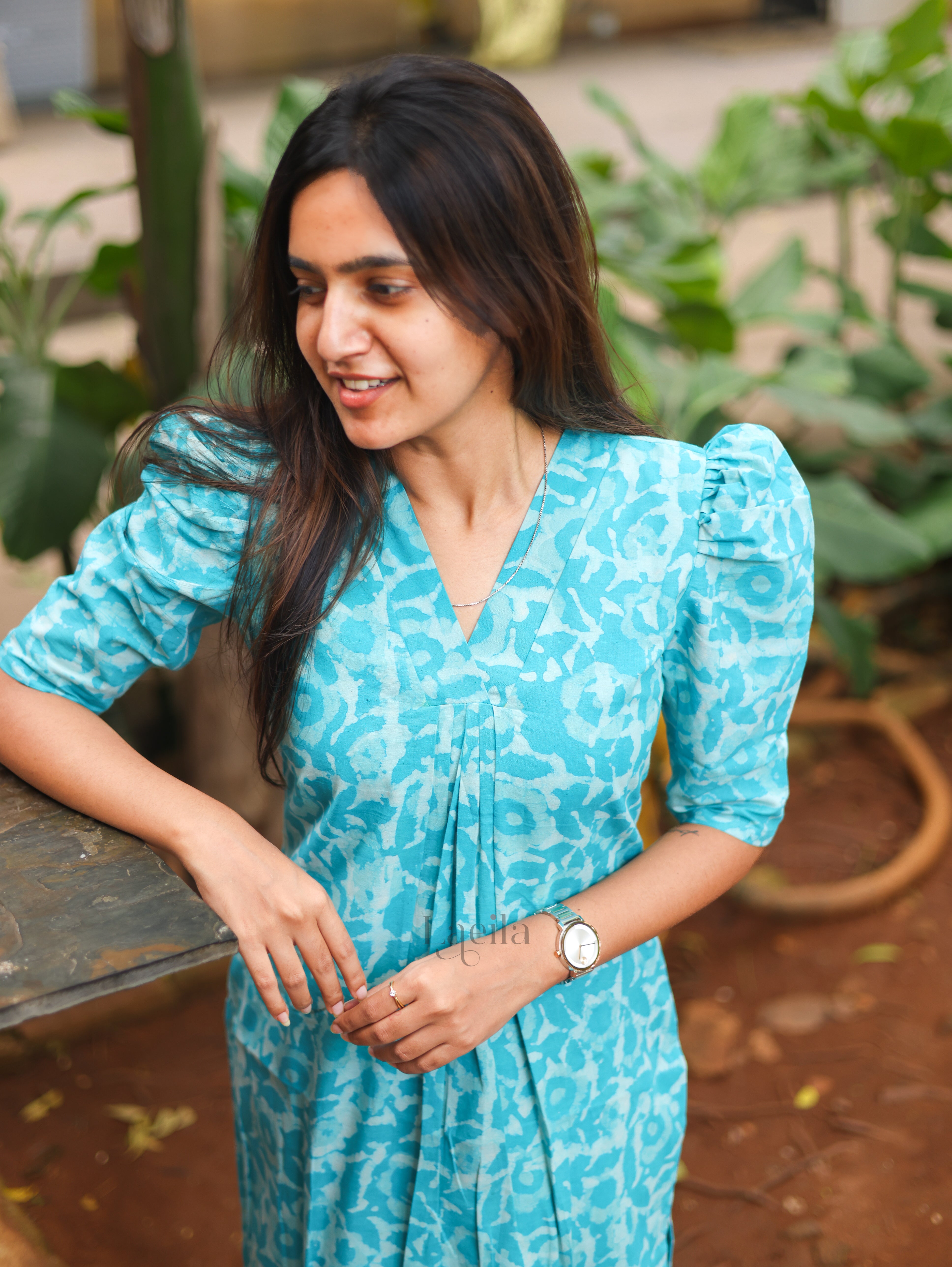 Light Blue cotton printed top and bottom set
