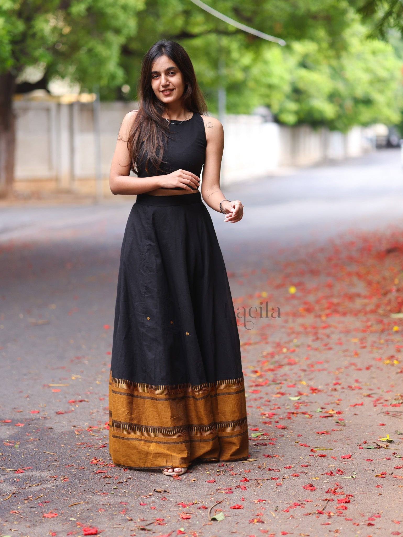 Black Pure Kanchi Cotton Skirt and Top set