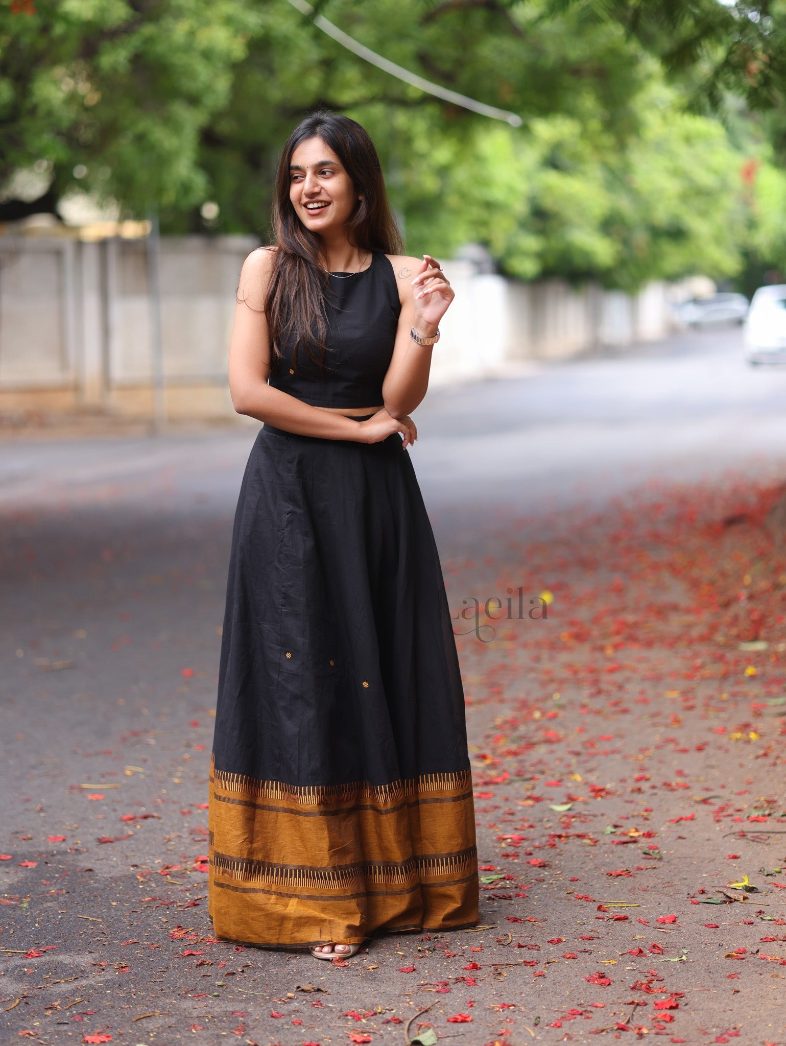 Black Pure Kanchi Cotton Skirt and Top set