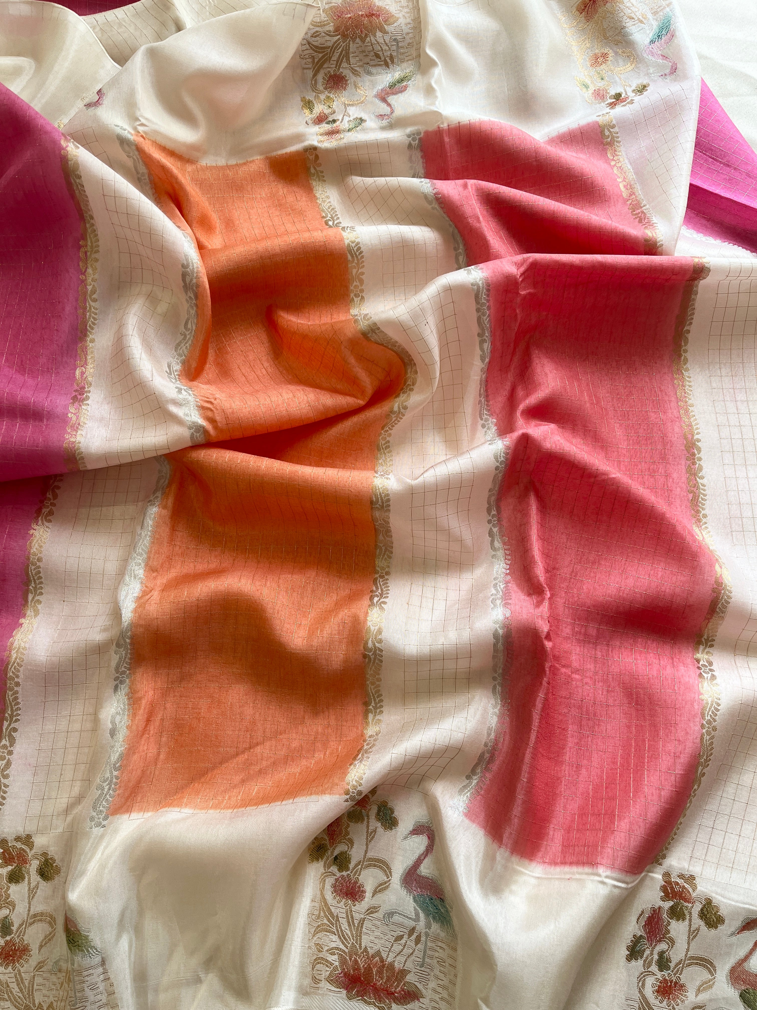 Pink and Peach Viscose Silk Saree