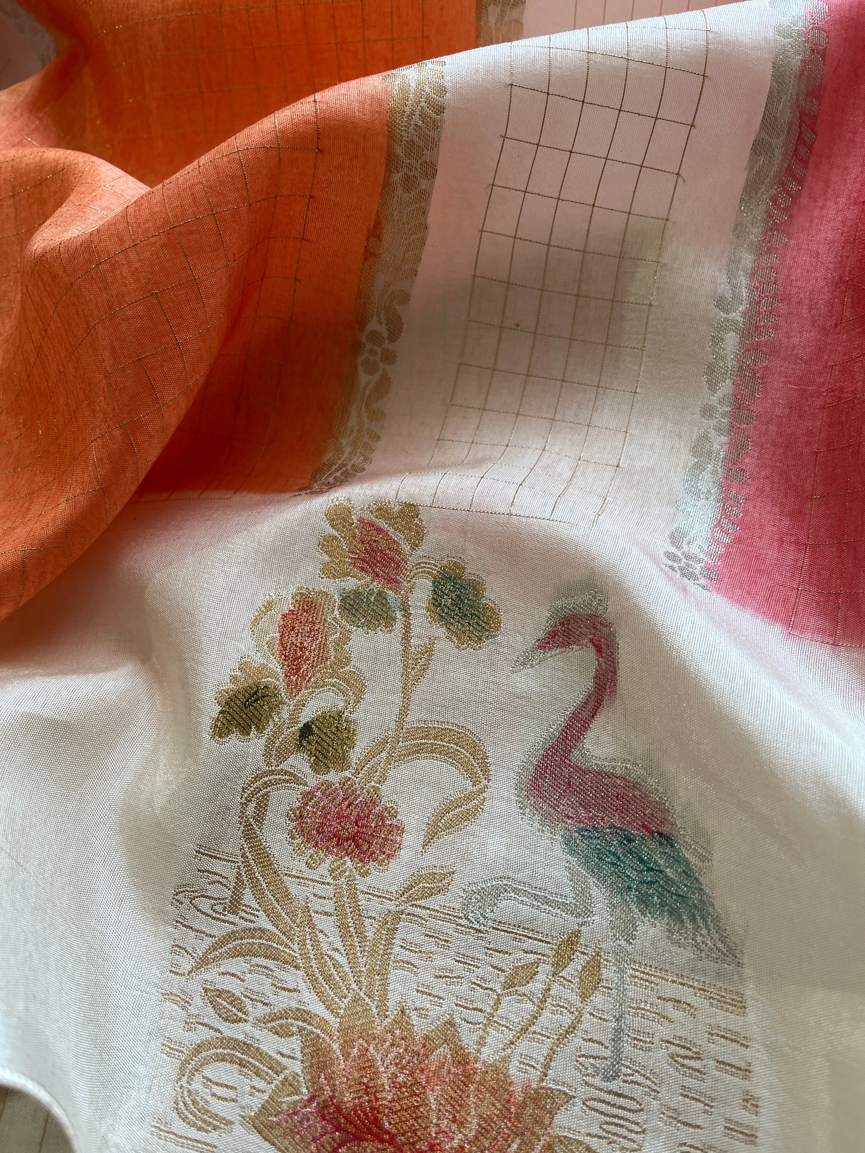 Pink and Peach Viscose Silk Saree