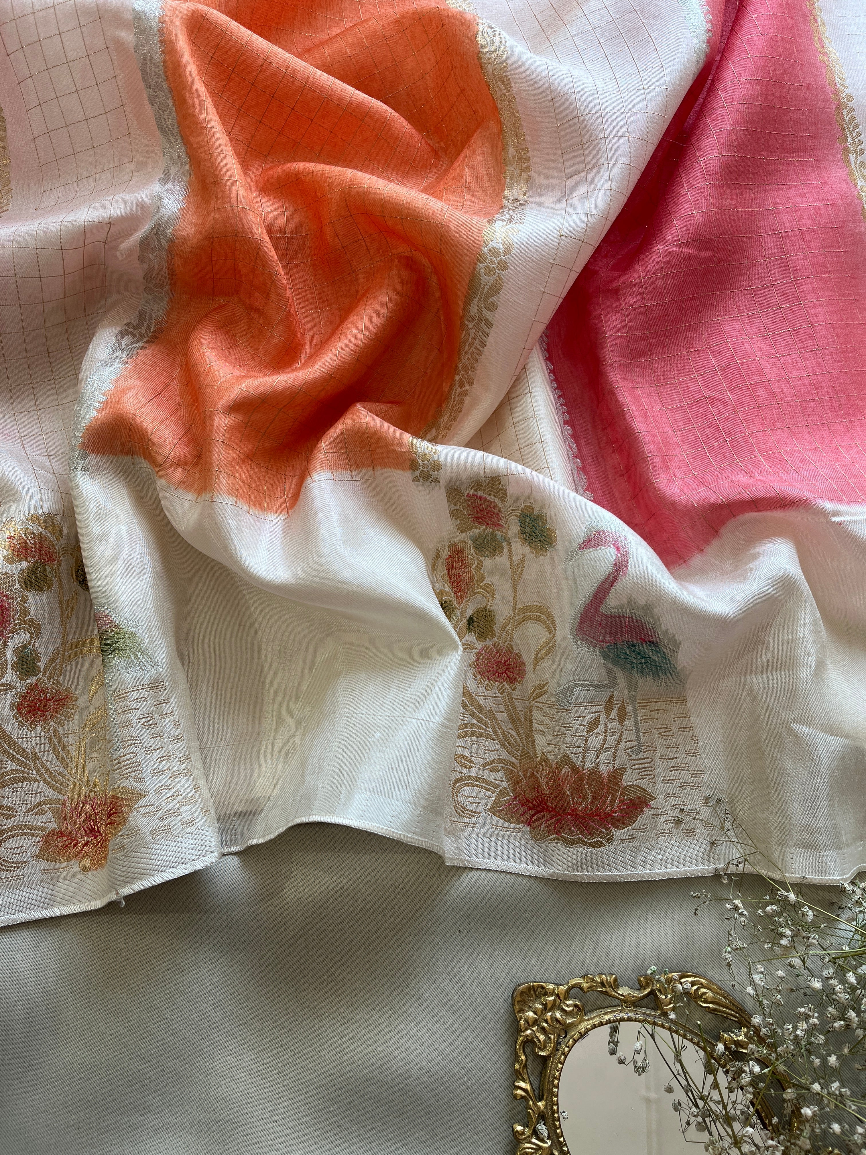 Pink and Peach Viscose Silk Saree