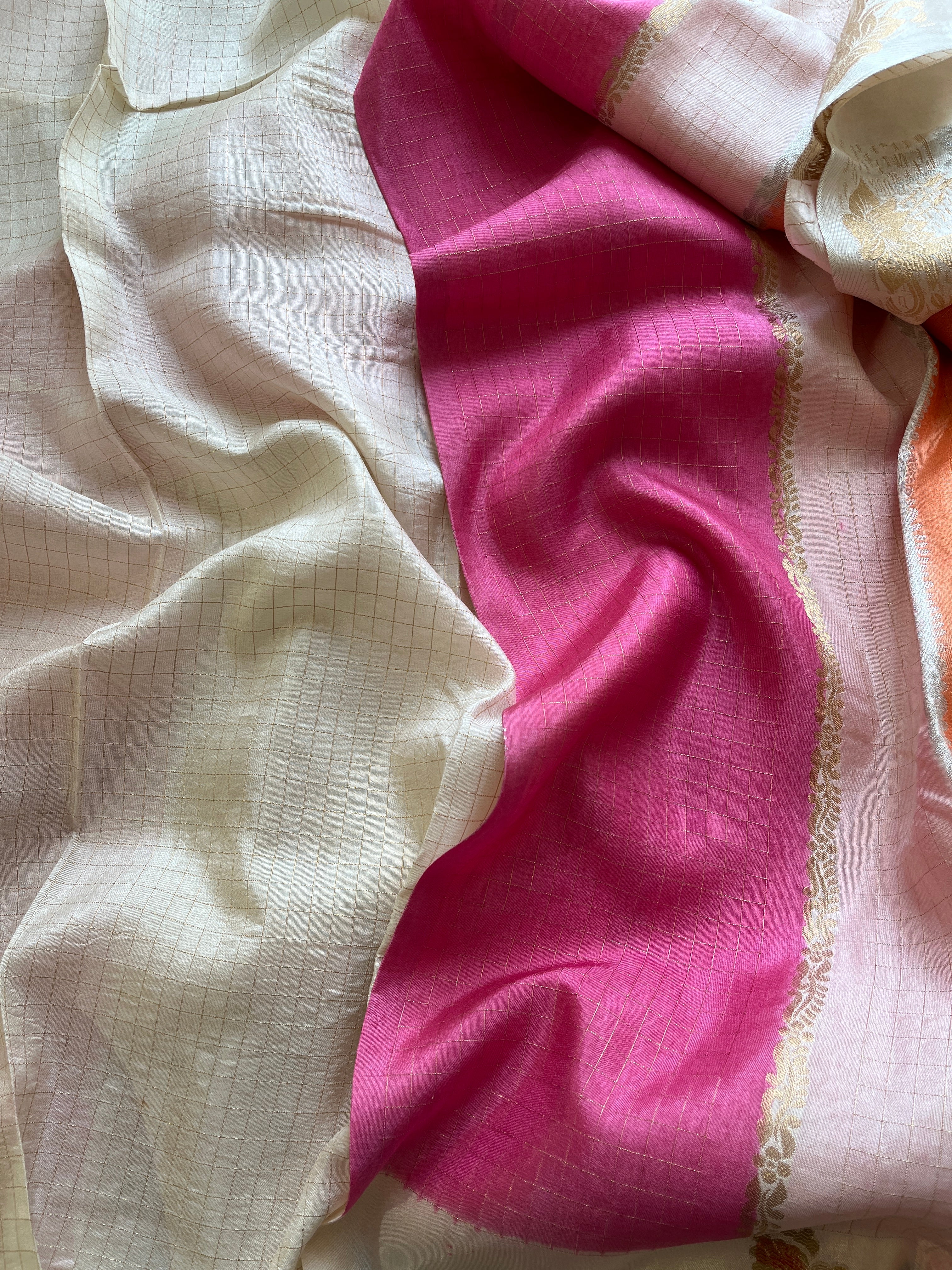 Pink and Peach Viscose Silk Saree