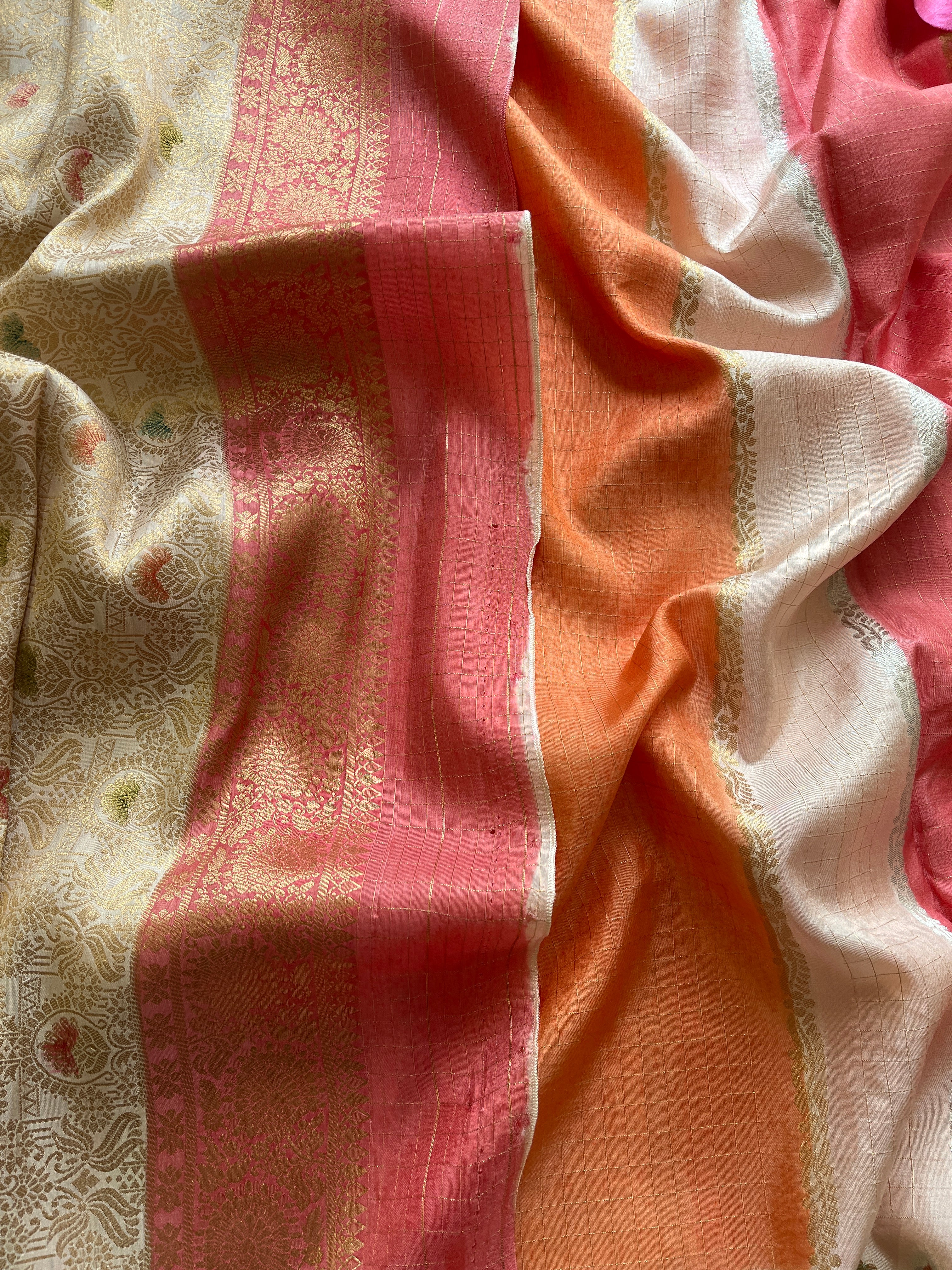 Pink and Peach Viscose Silk Saree