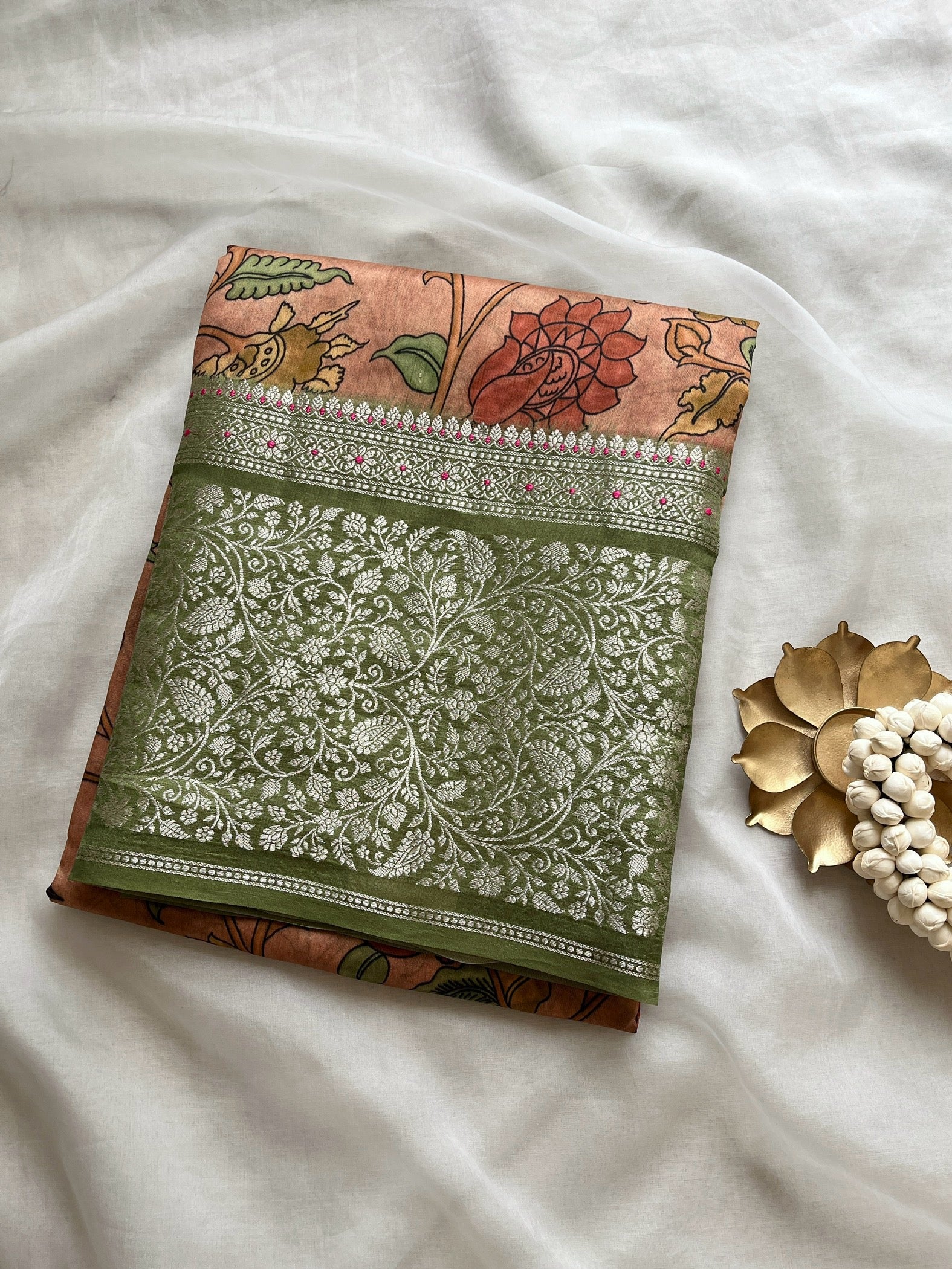 Brown Kalamkari Semi Chanderi saree