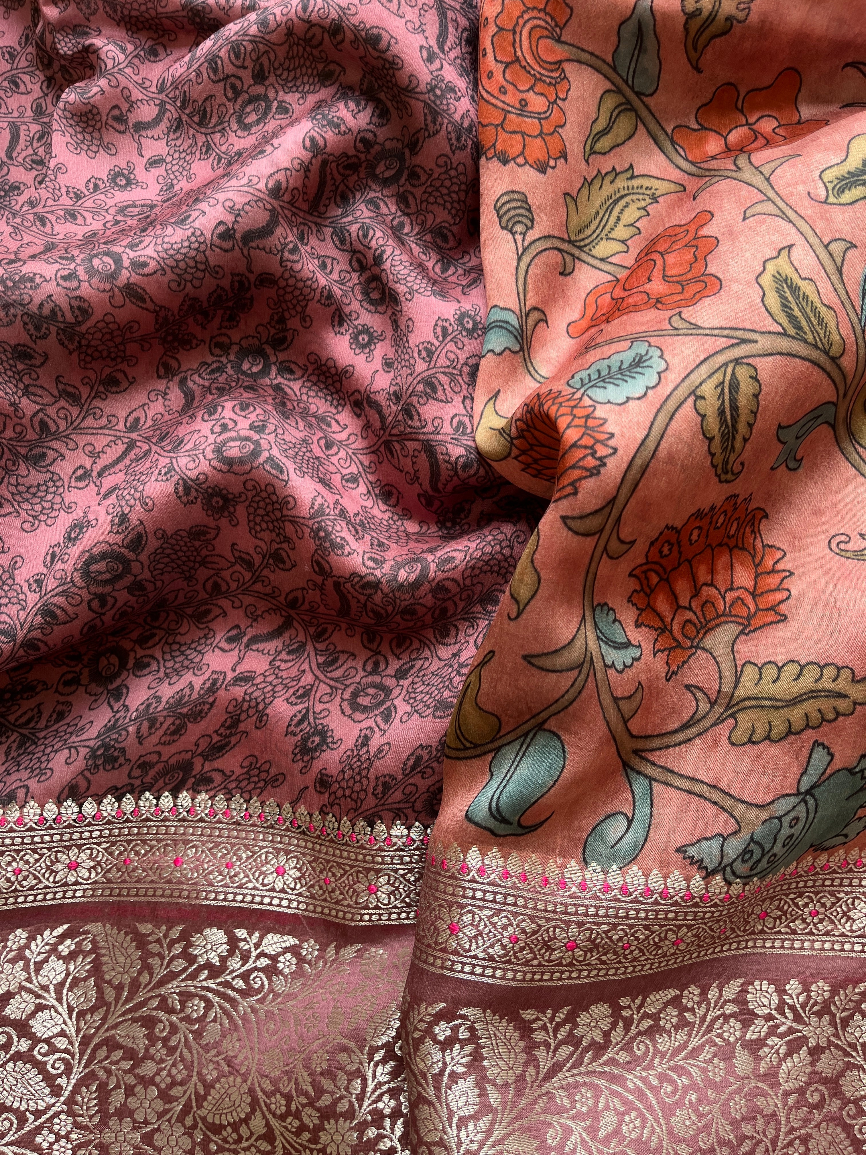 Pink Kalamkari Semi Chanderi saree