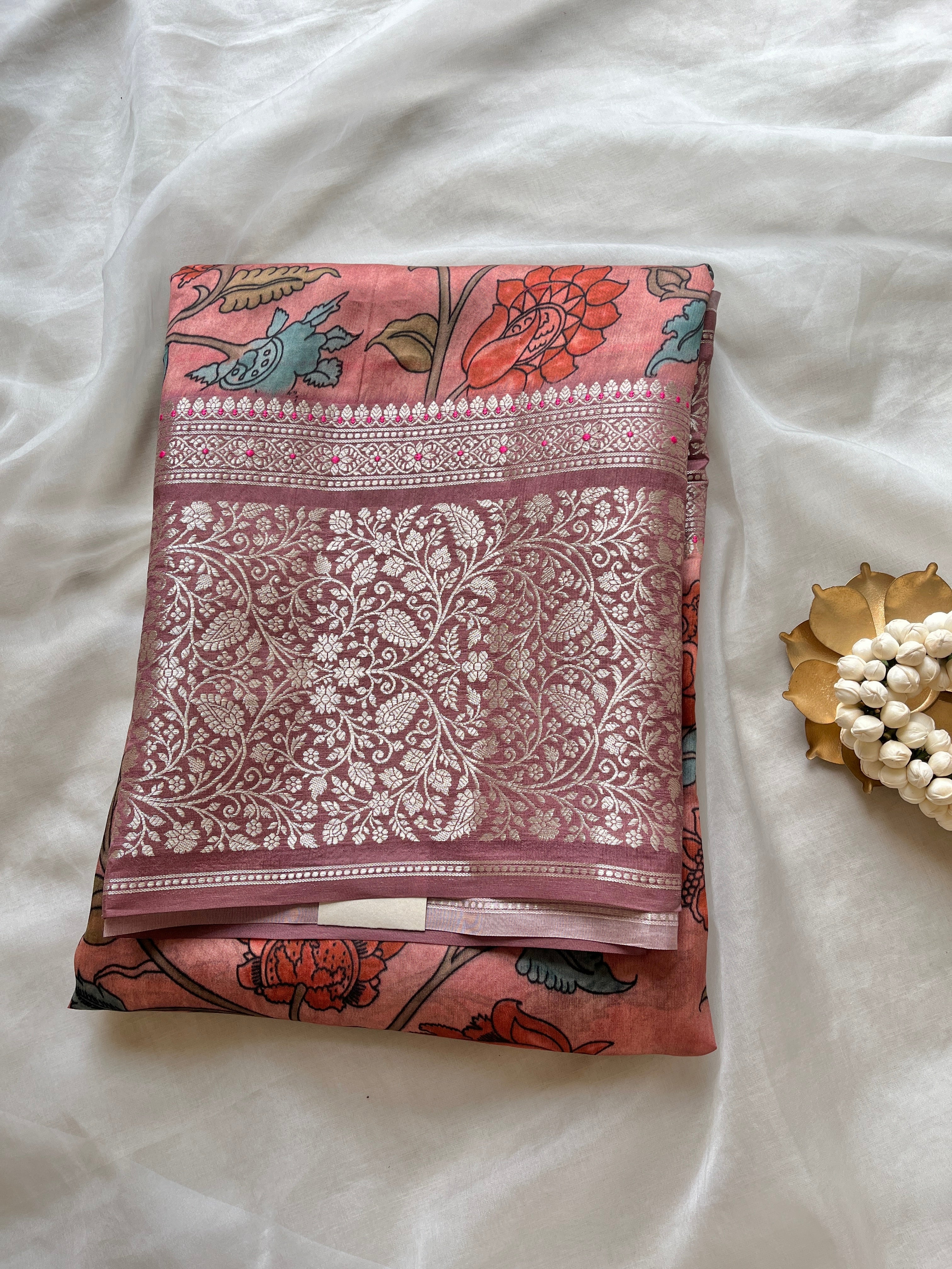 Pink Kalamkari Semi Chanderi saree