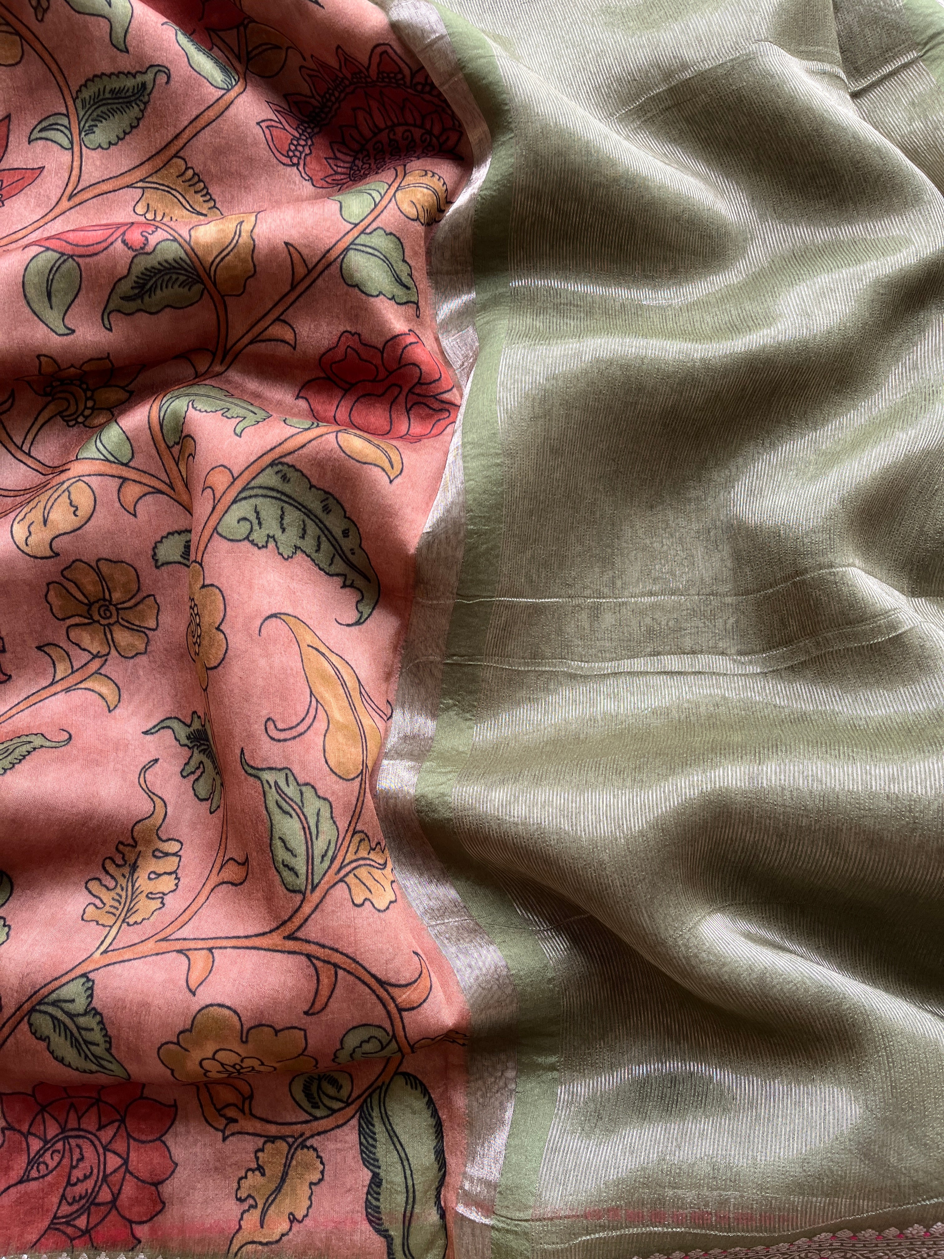Brown Kalamkari Semi Chanderi saree