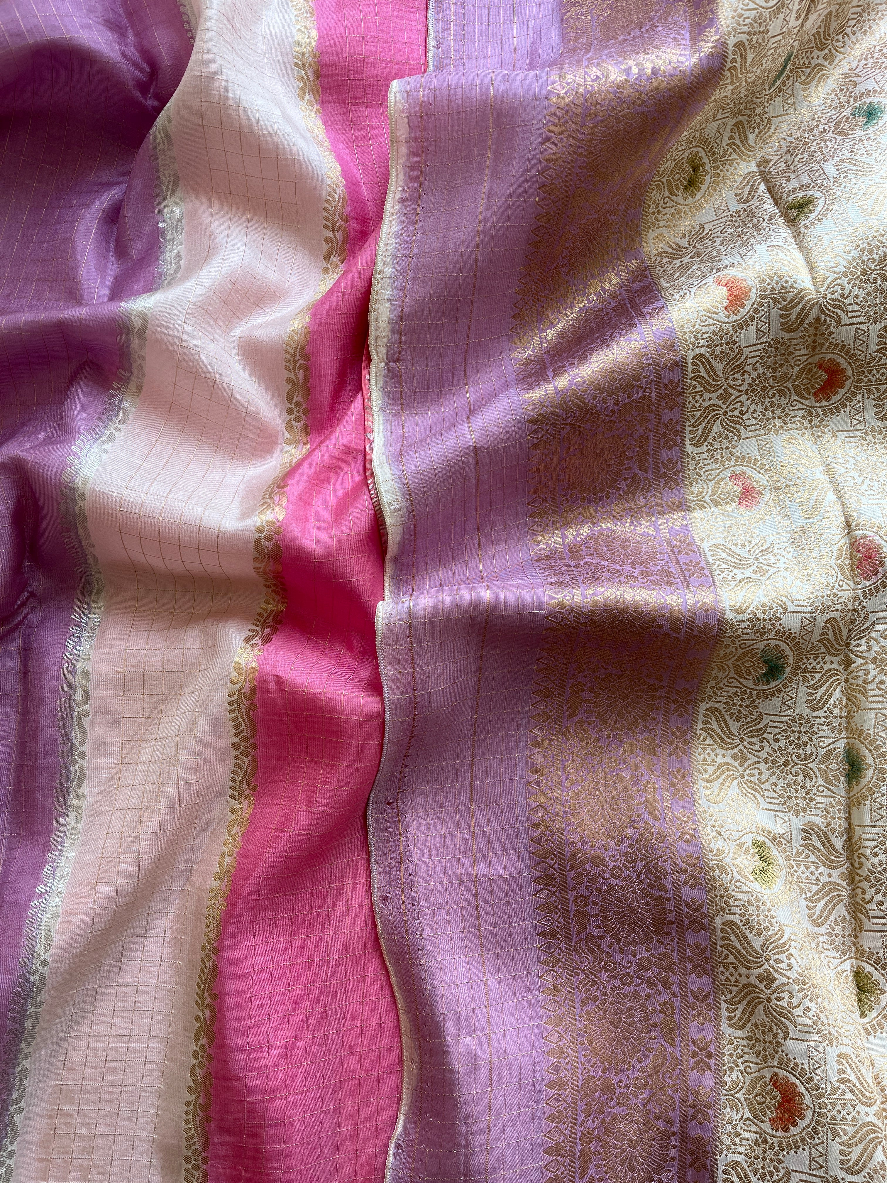 Lavender and Pink Viscose Silk Saree