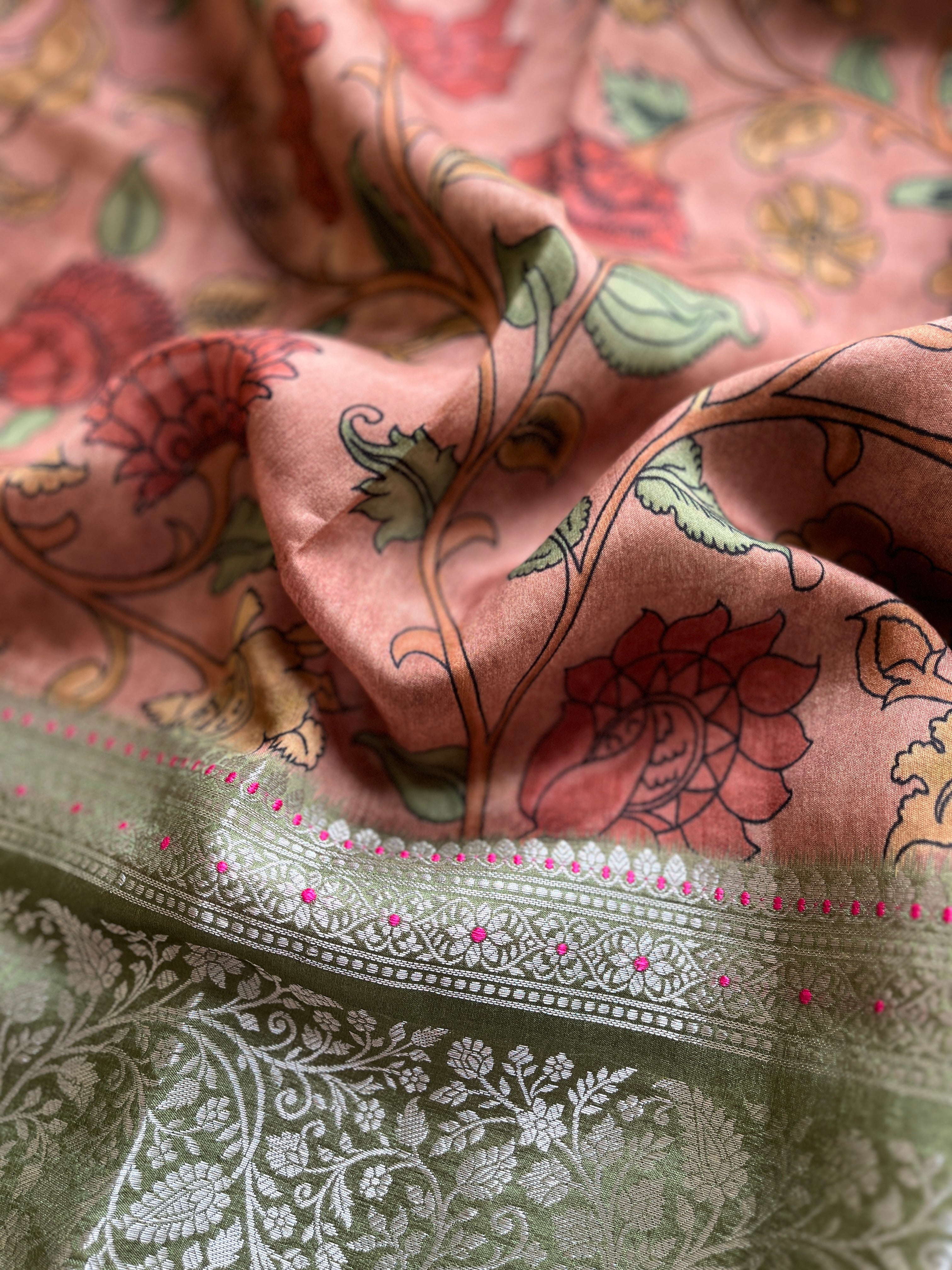 Brown Kalamkari Semi Chanderi saree