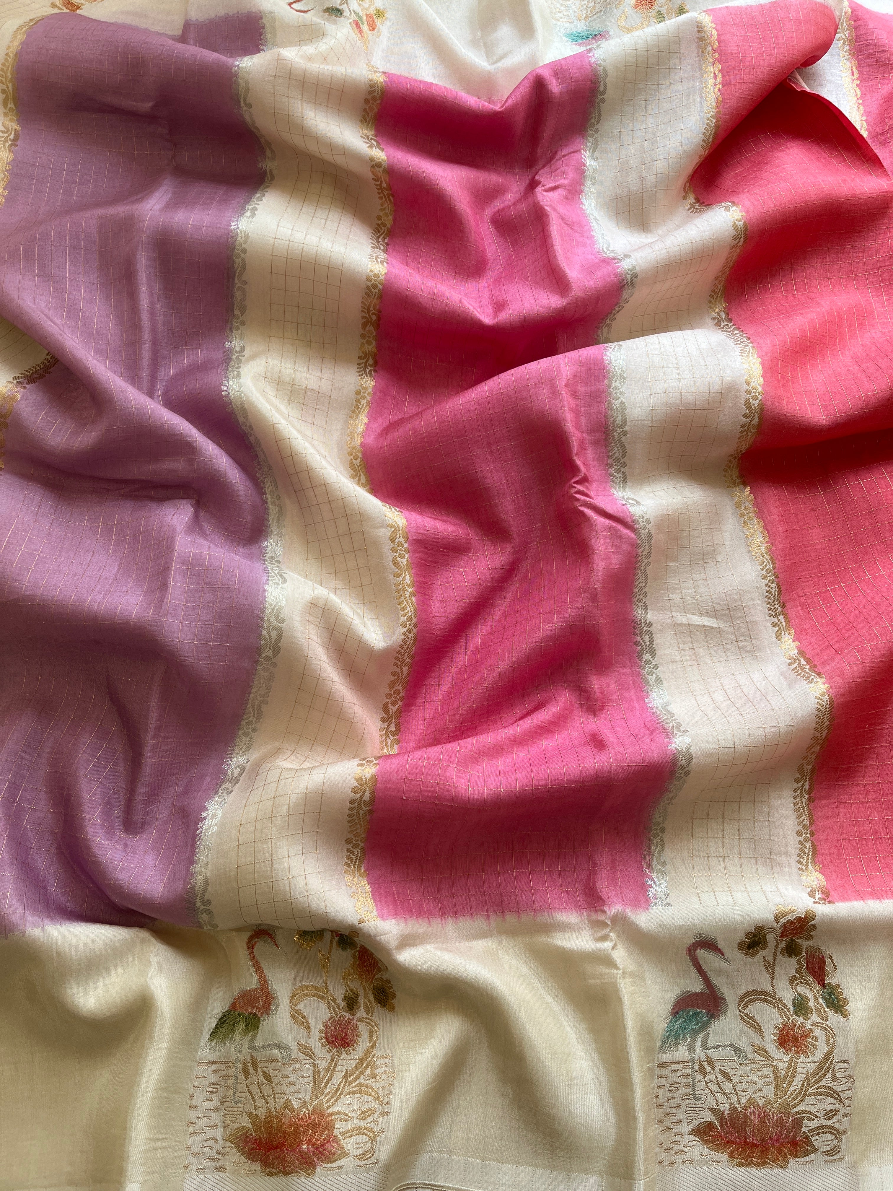 Lavender and Pink Viscose Silk Saree