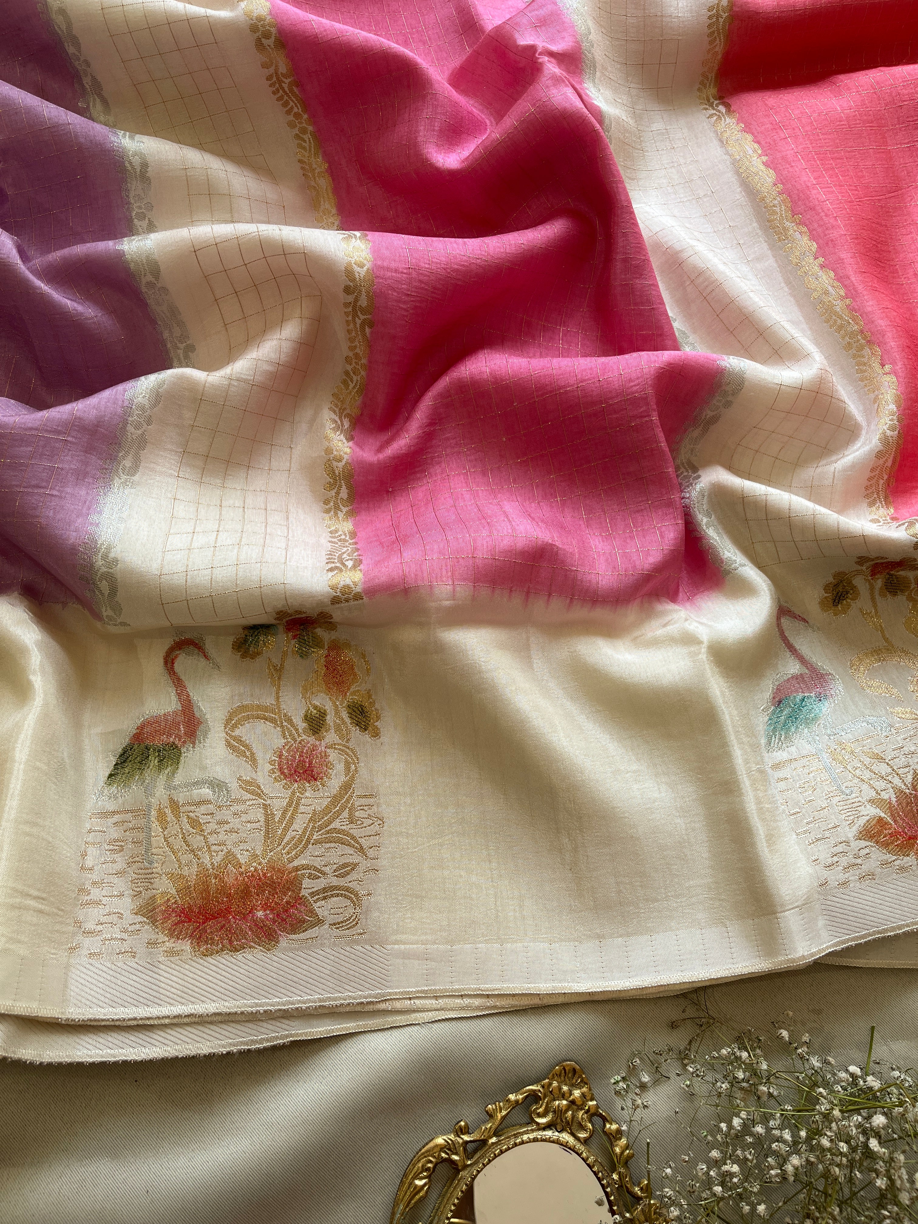 Lavender and Pink Viscose Silk Saree