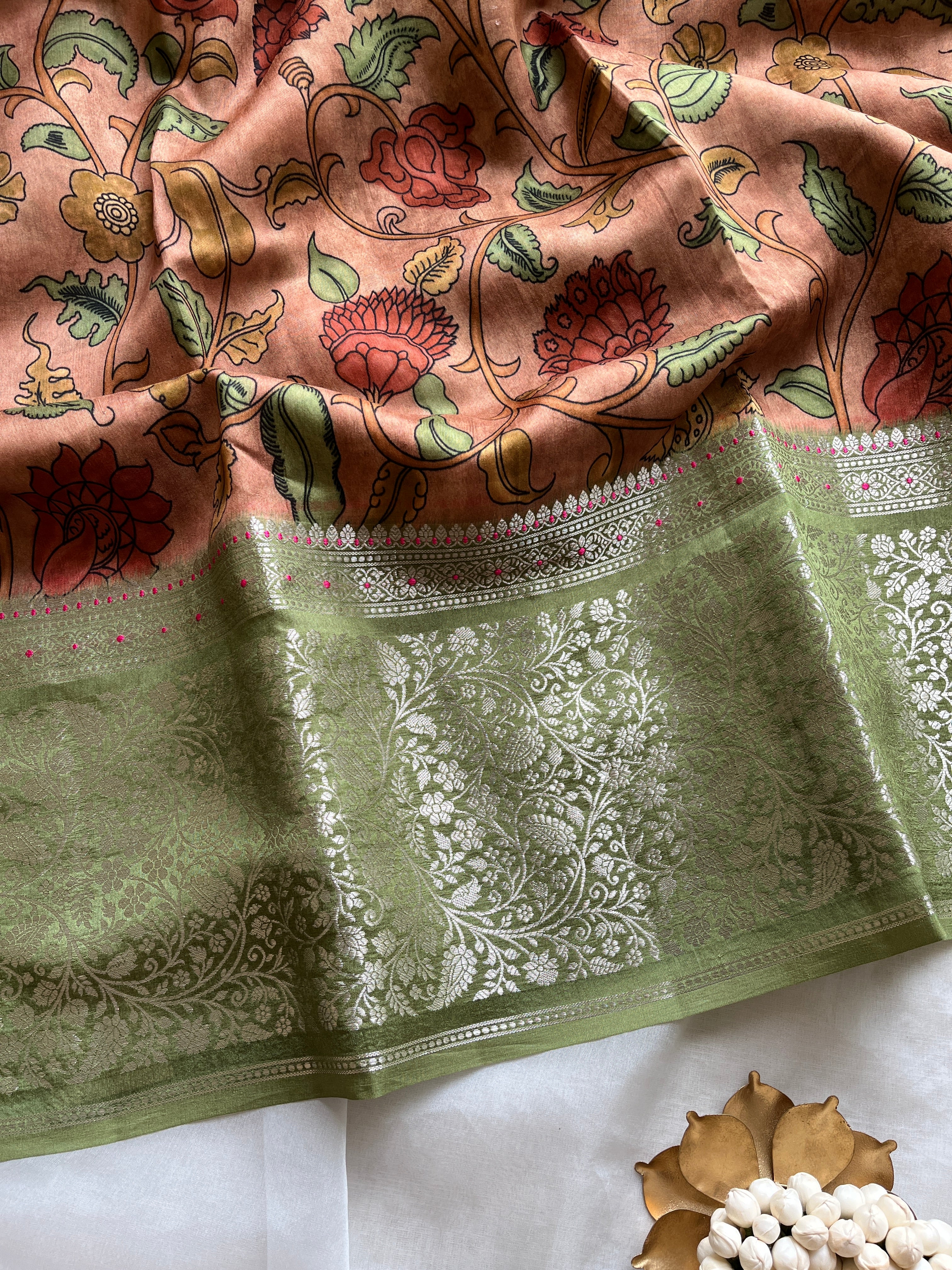 Brown Kalamkari Semi Chanderi saree