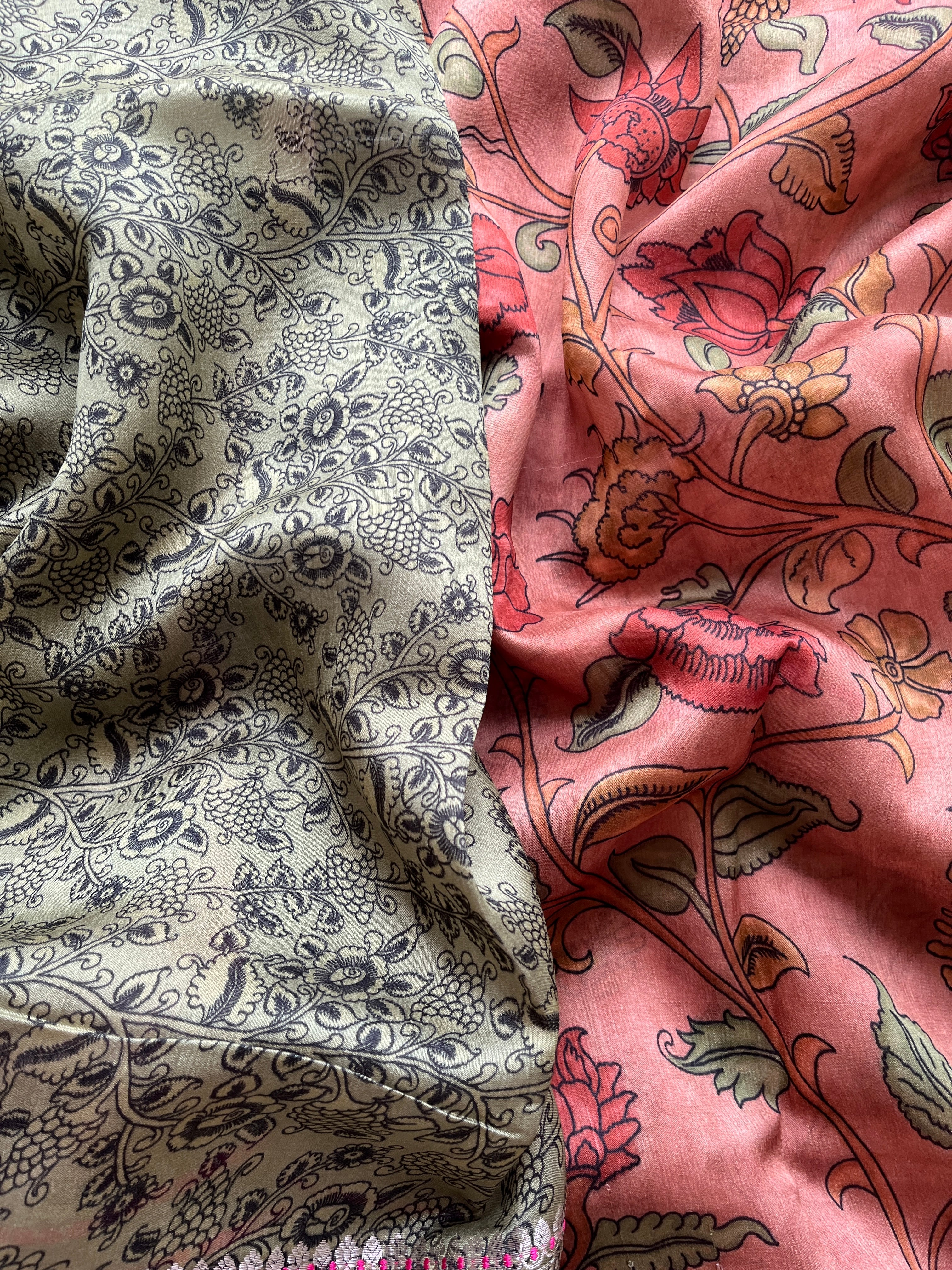 Brown Kalamkari Semi Chanderi saree
