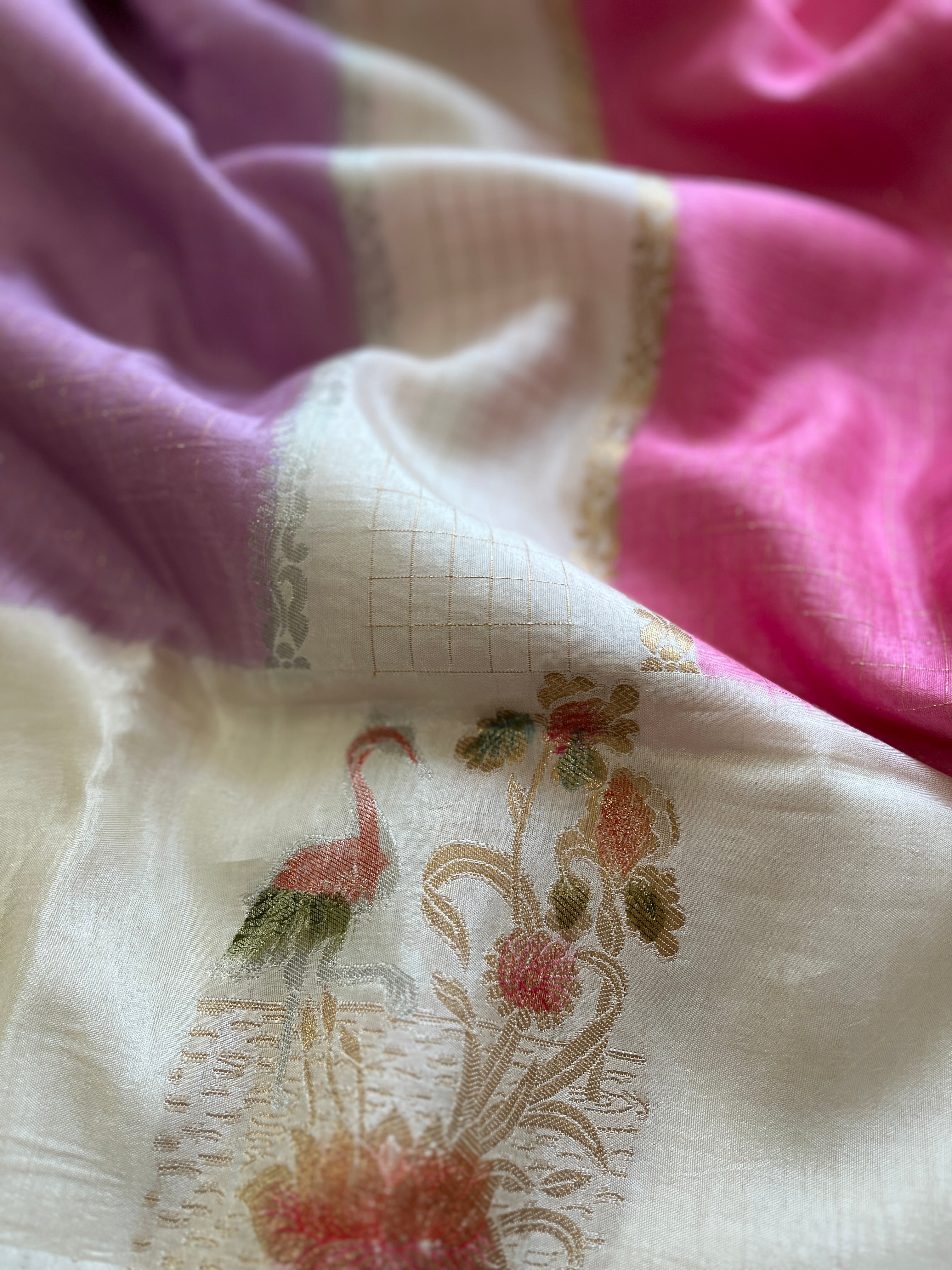 Lavender and Pink Viscose Silk Saree