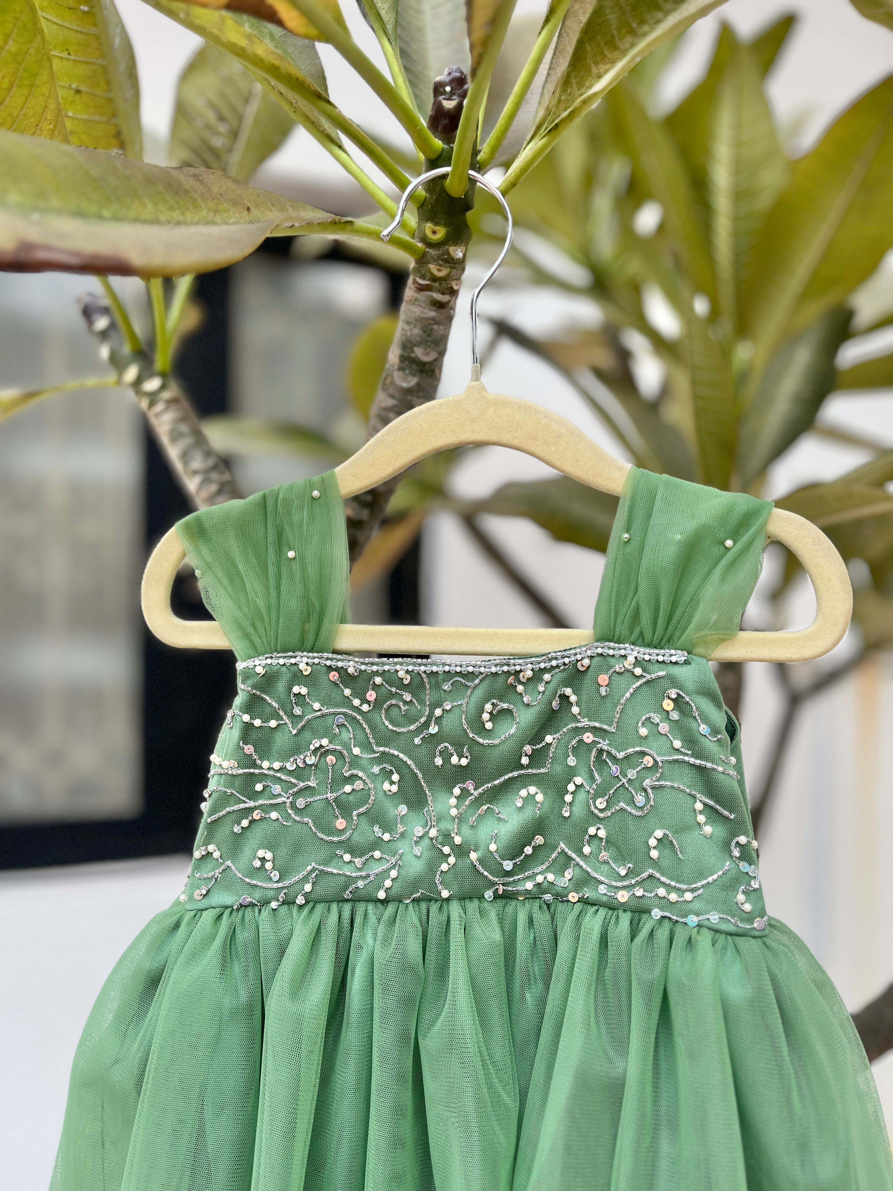 Sage fairy hand embroidered dress