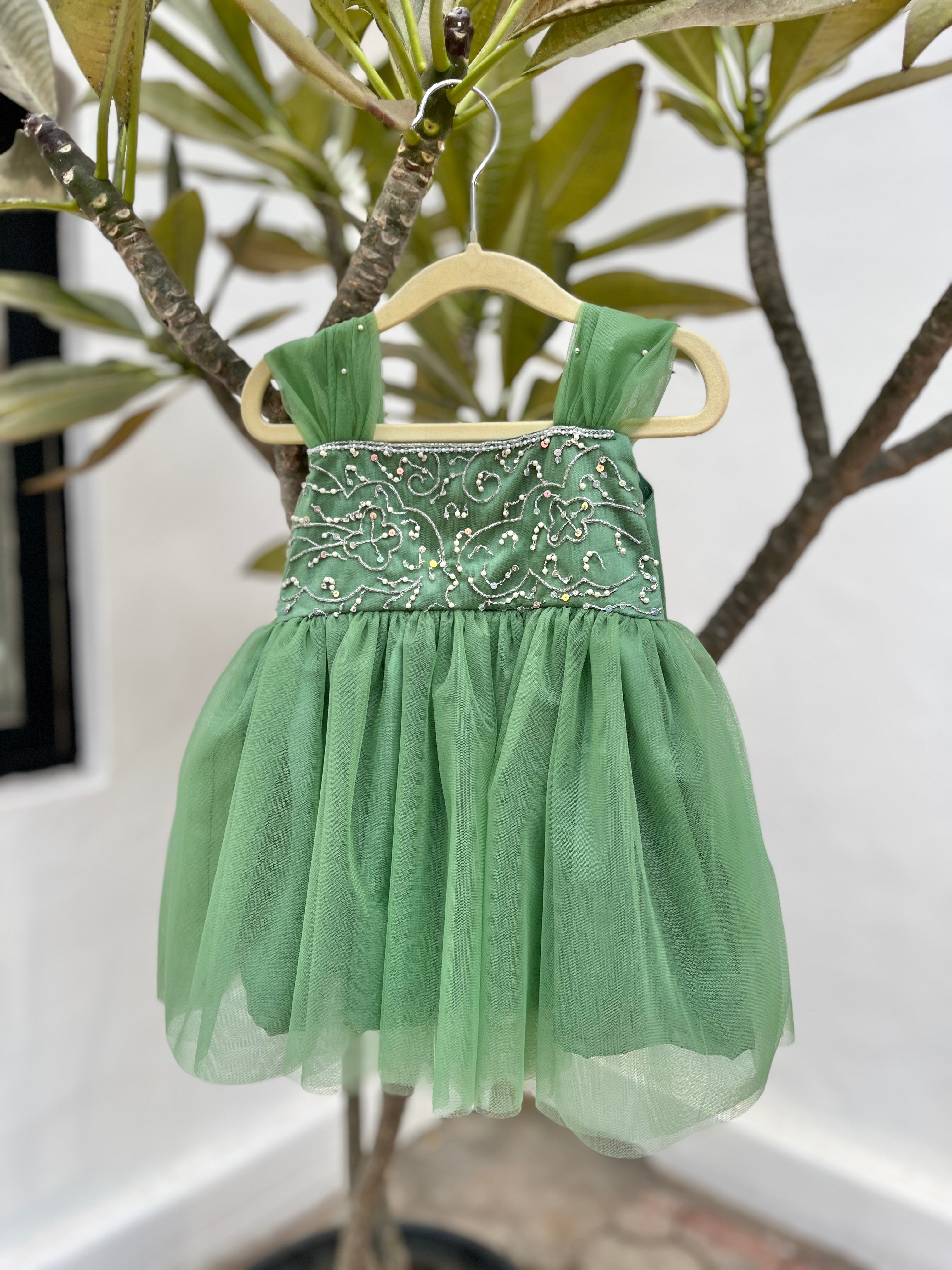 Sage fairy hand embroidered dress