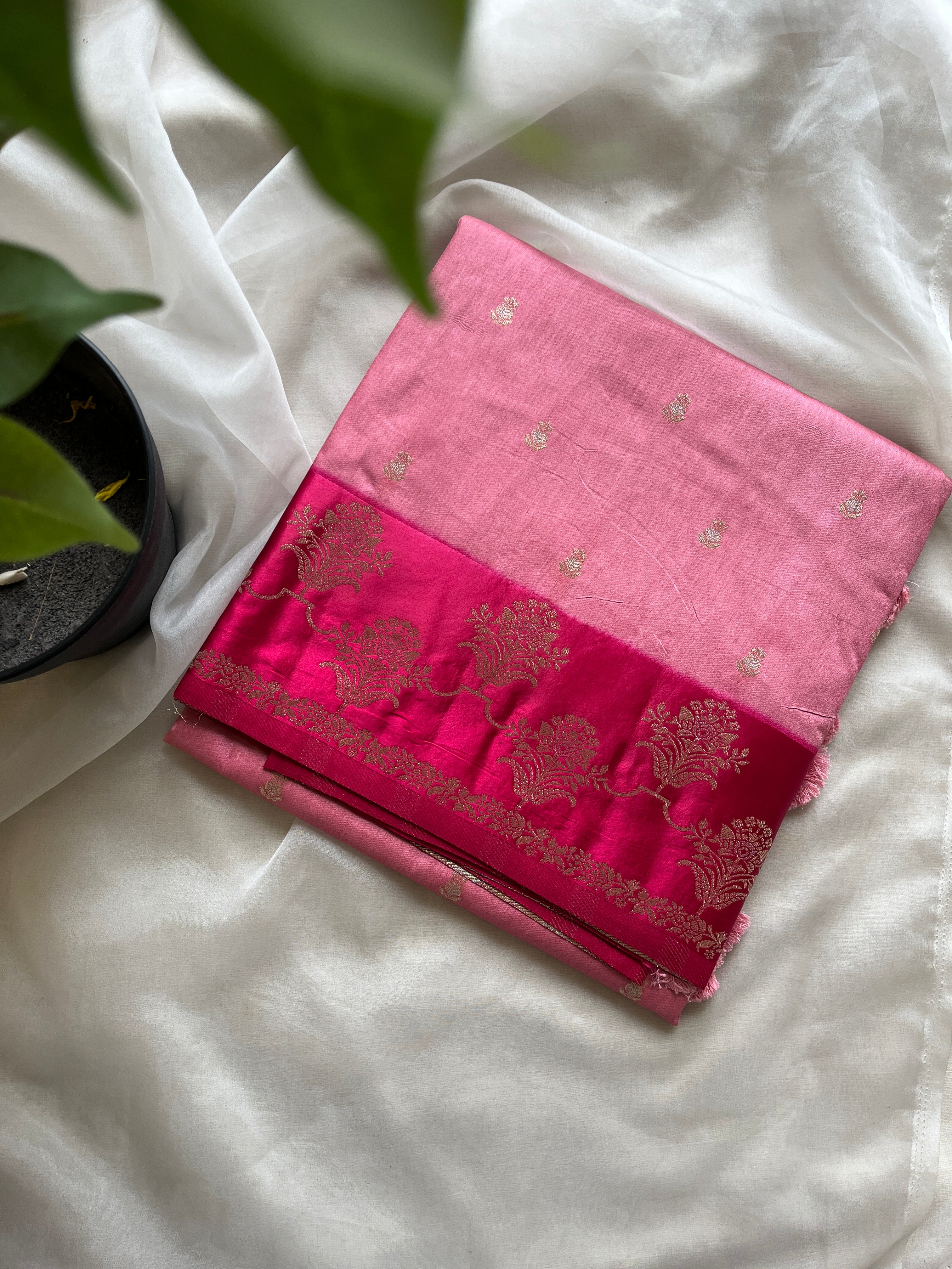 Pink semi silk saree with satin border