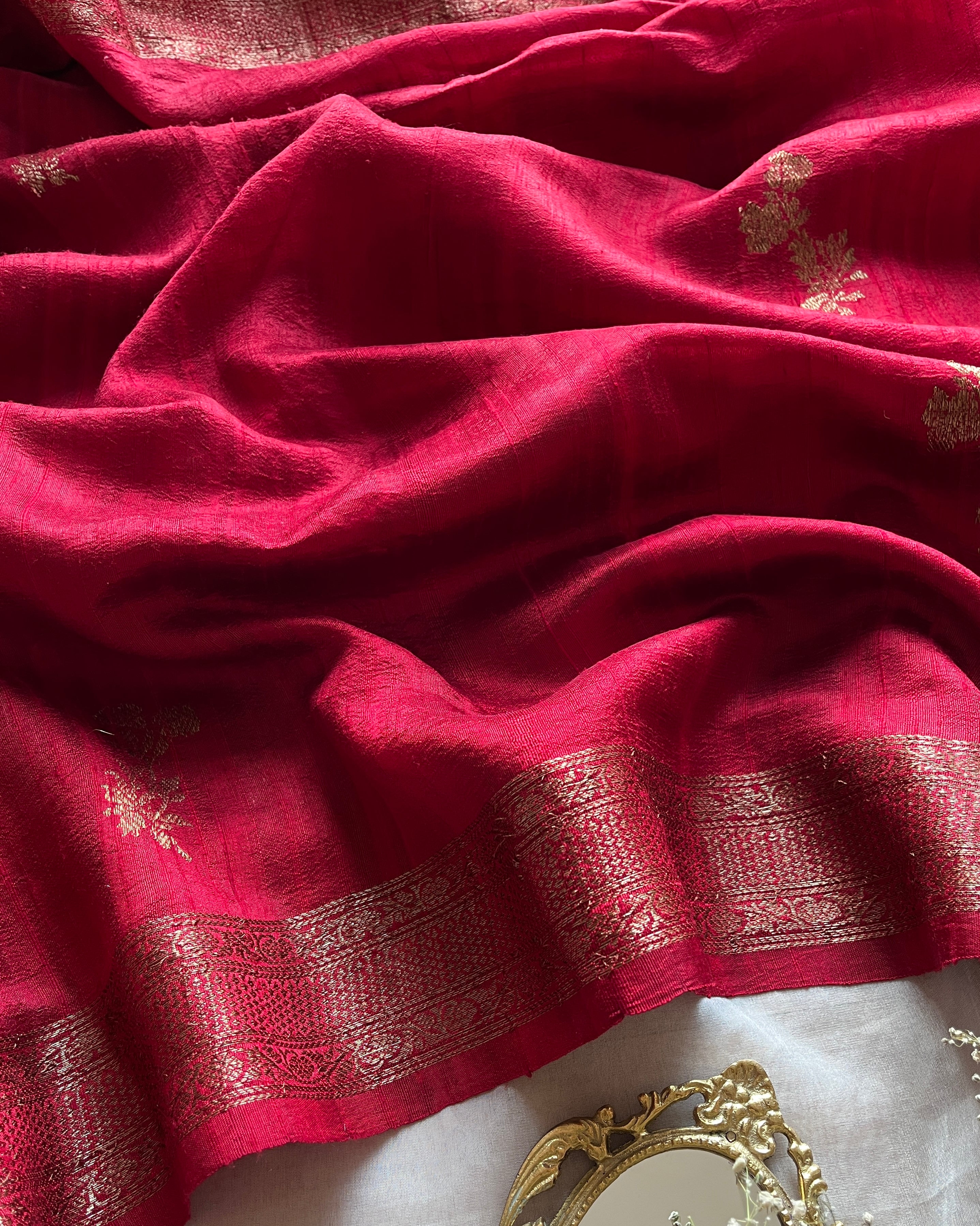 Red Kora Raw Silk Saree