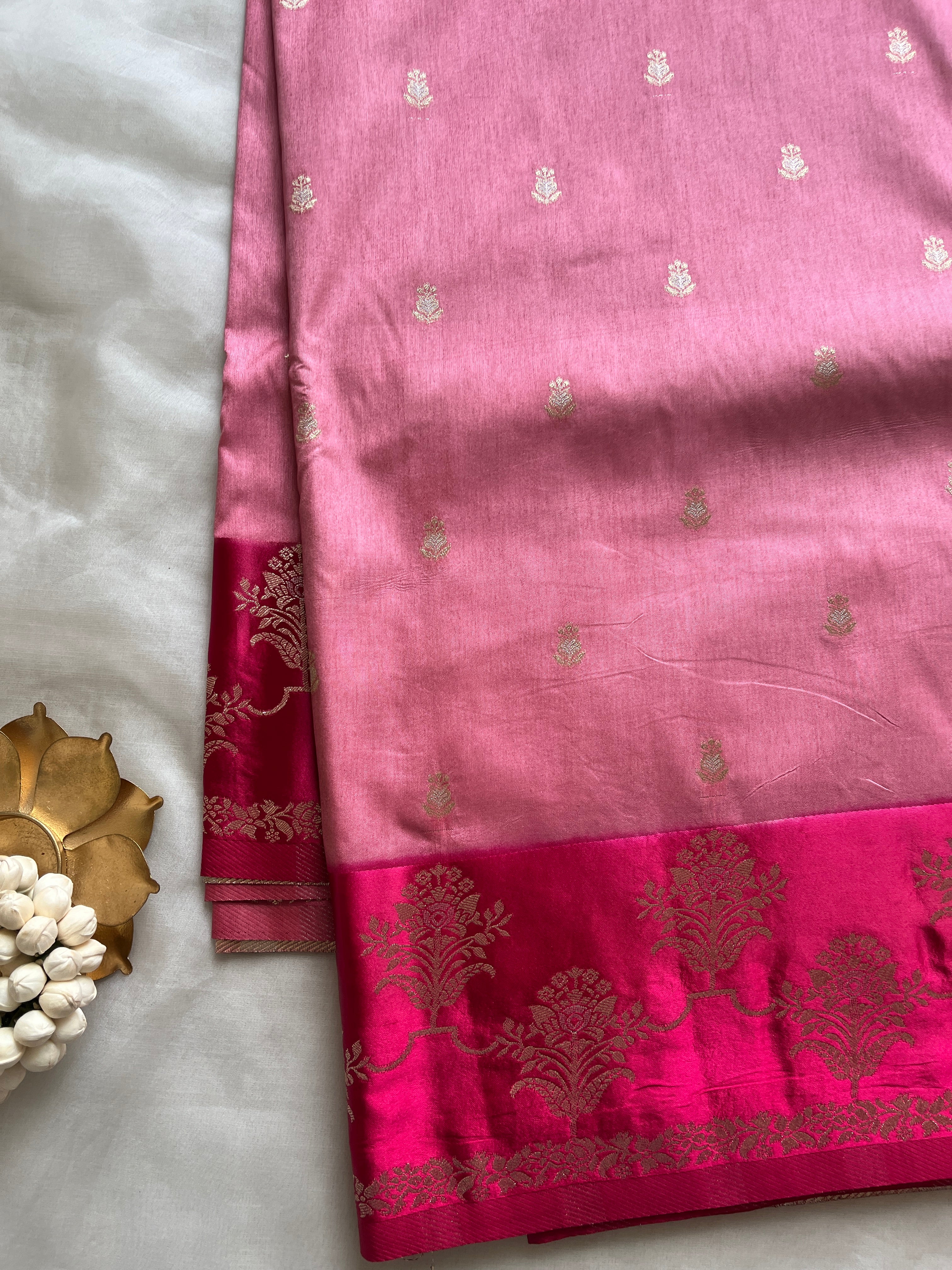 Pink semi silk saree with satin border