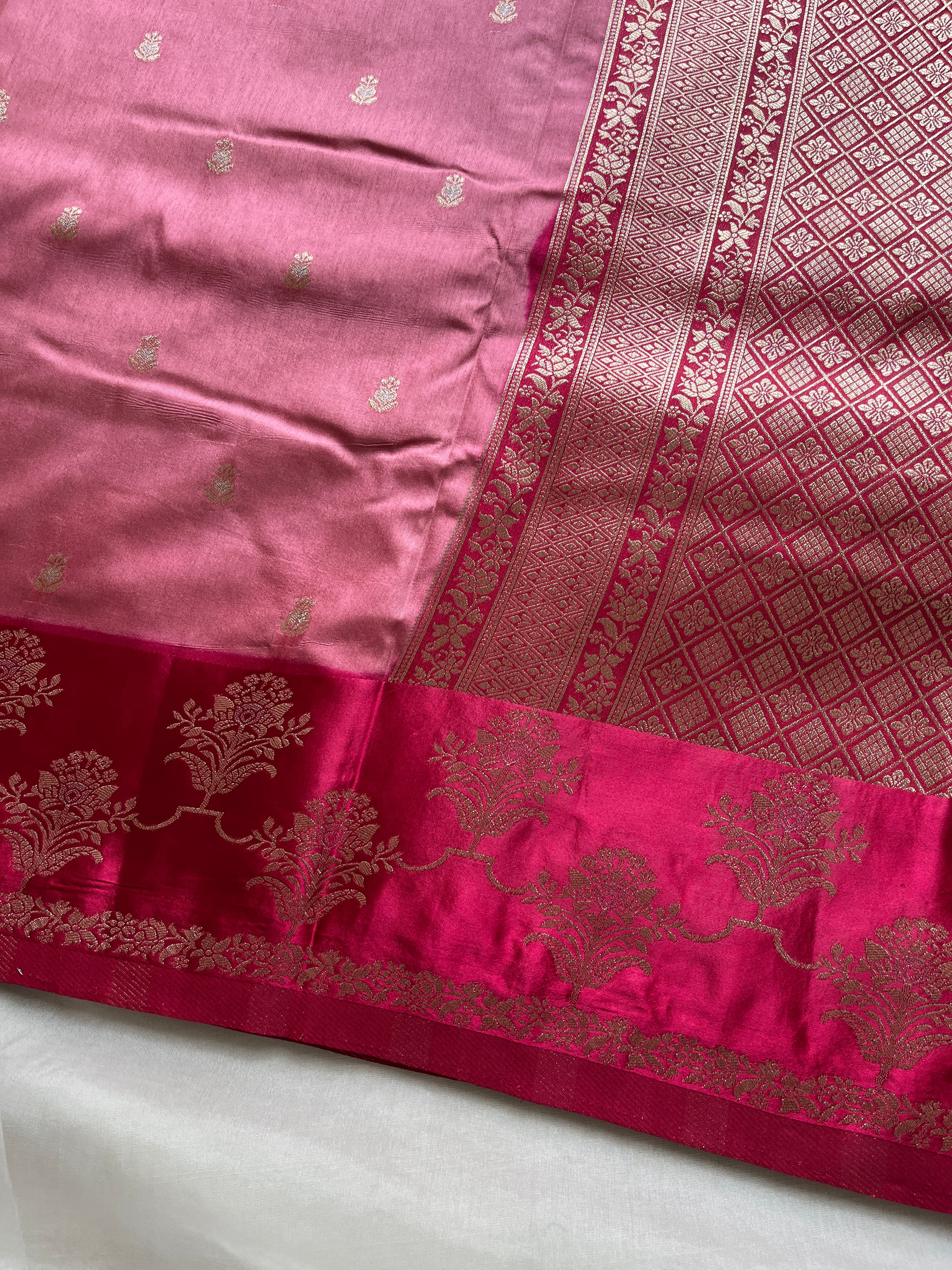 Pink semi silk saree with satin border