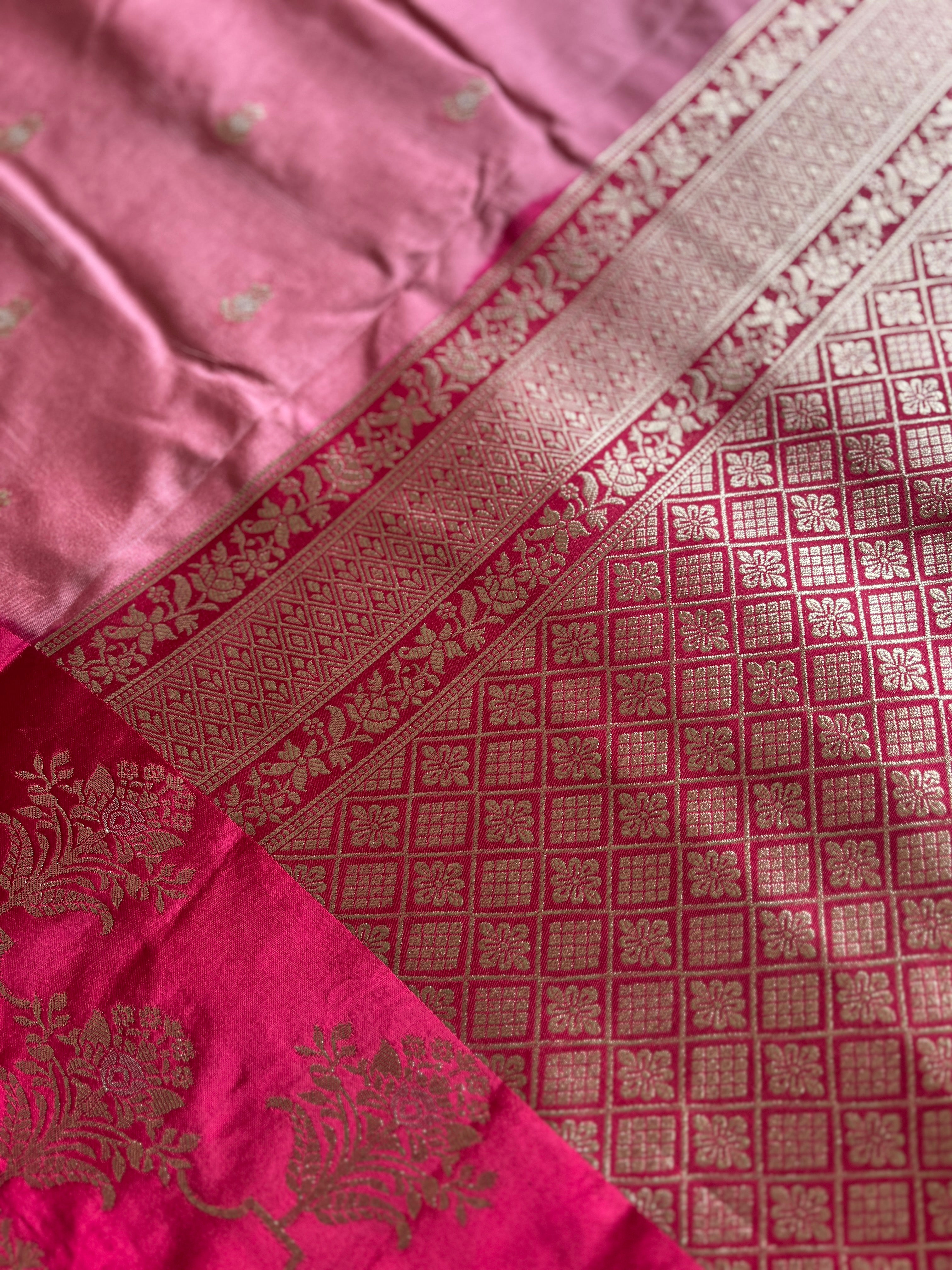 Pink semi silk saree with satin border