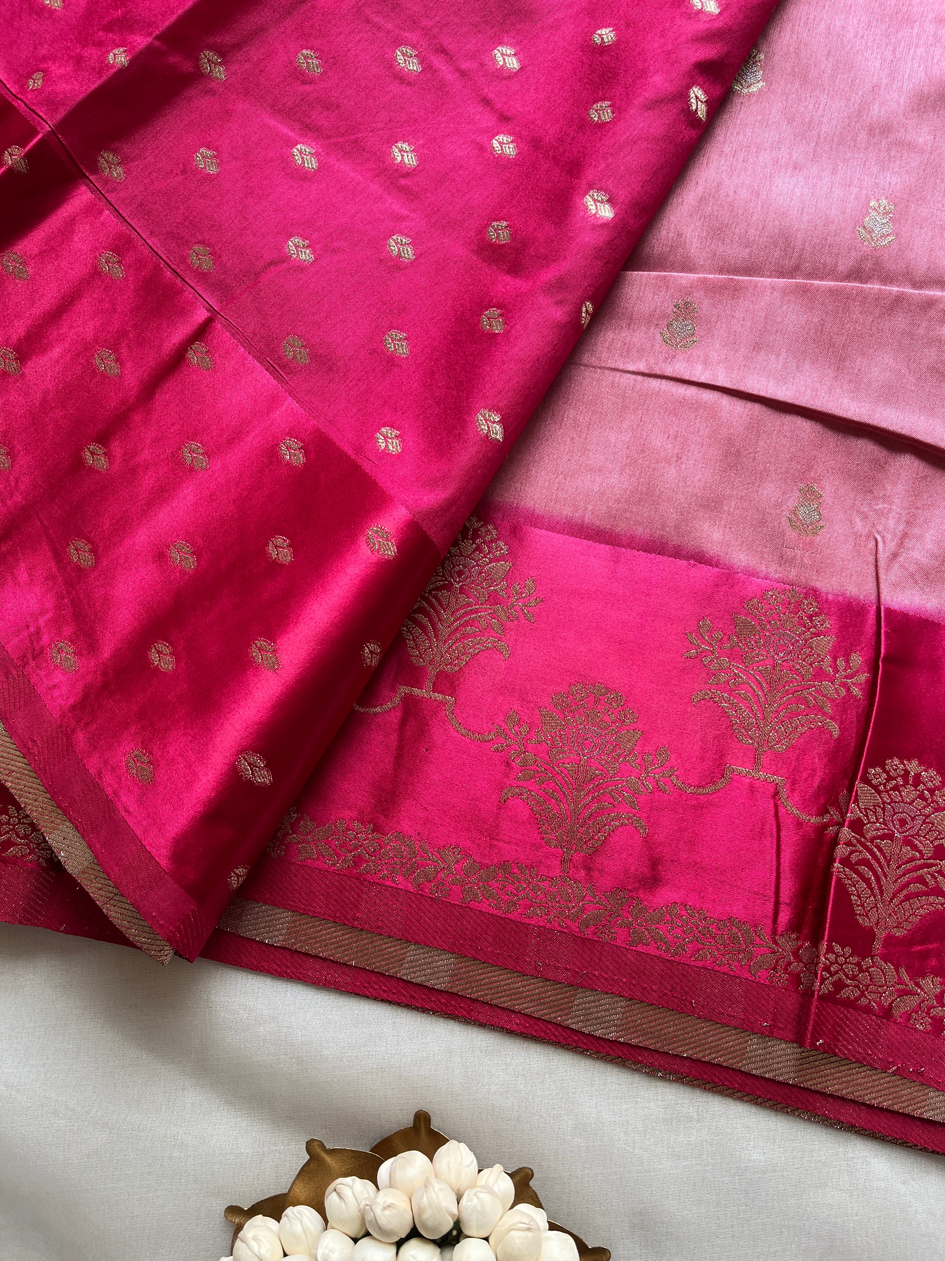 Pink semi silk saree with satin border