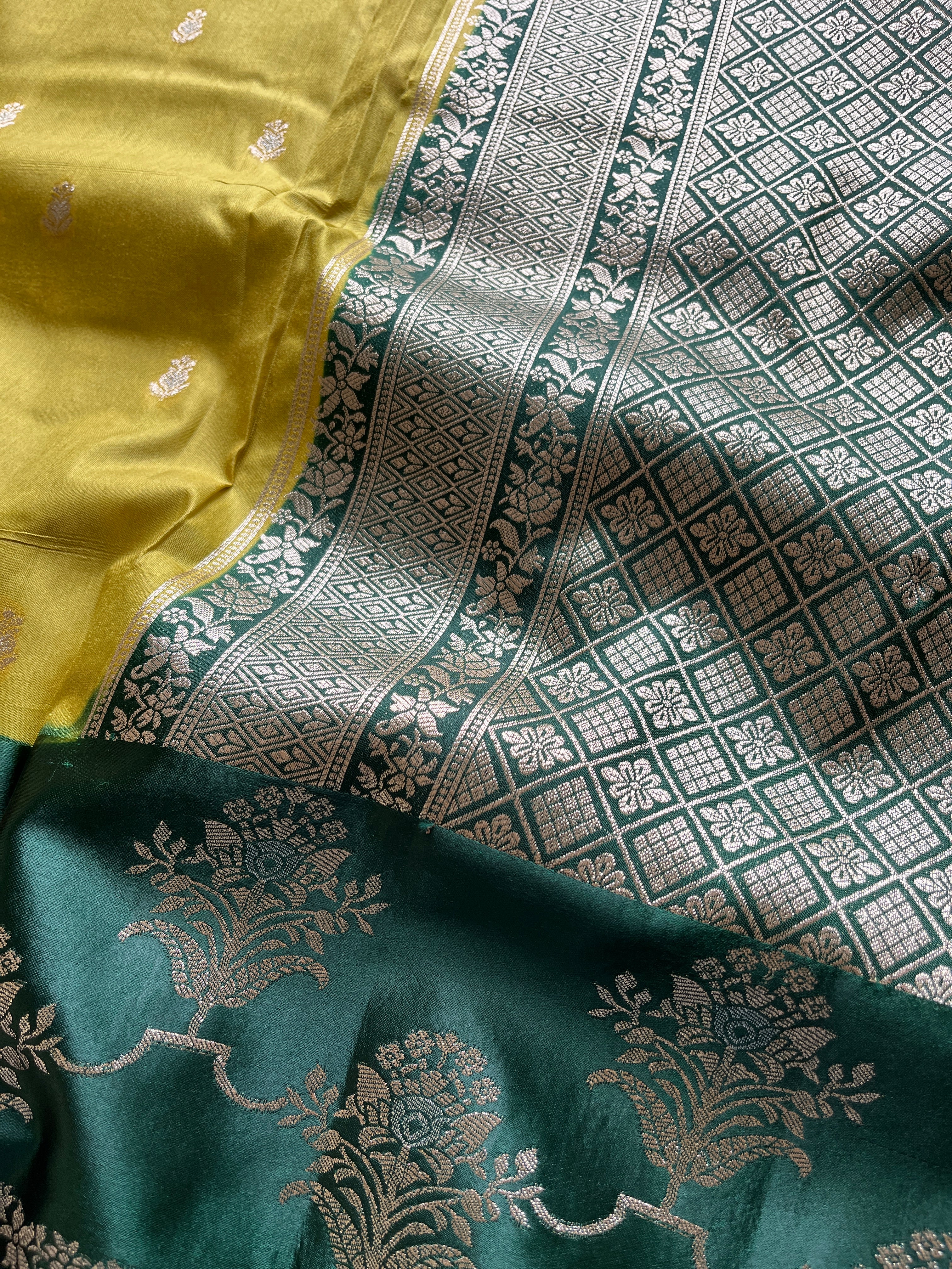 Yellow semi silk saree with satin border