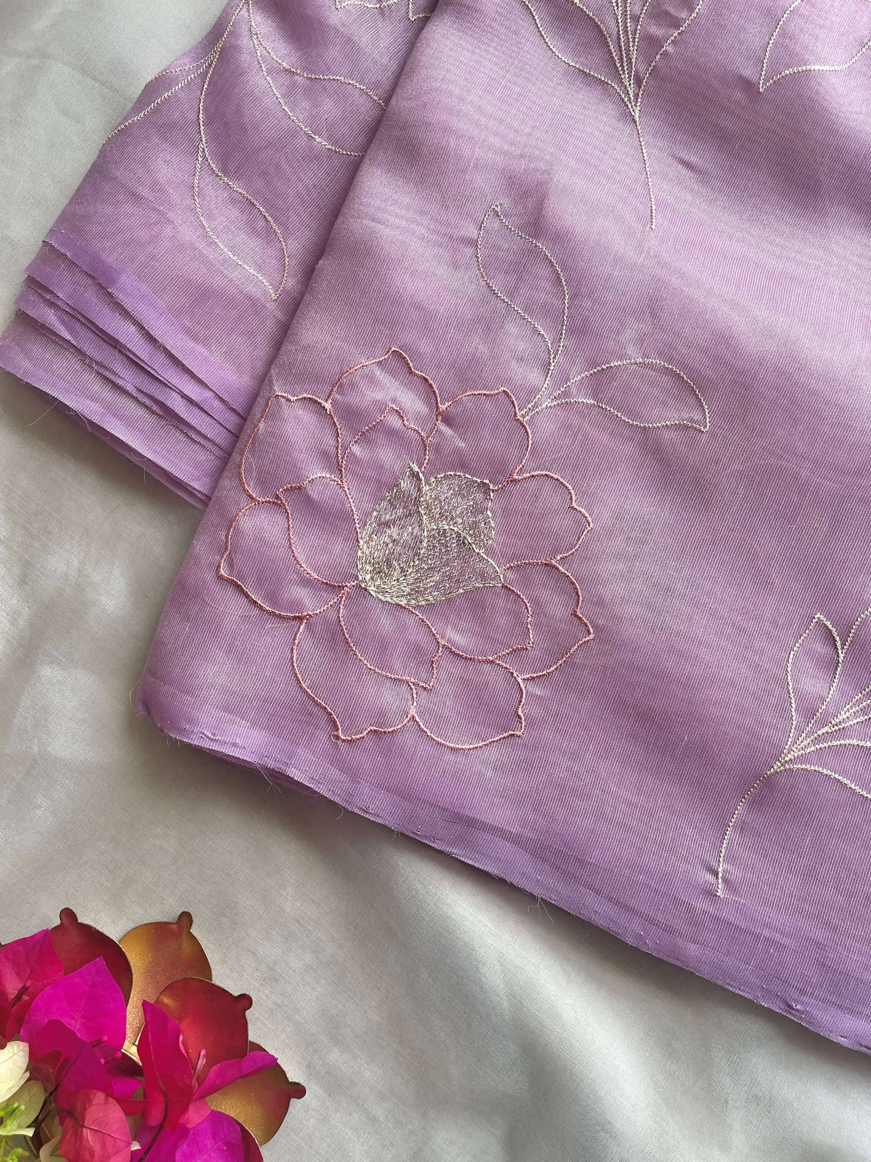 Lavender Organza floral embroidered saree
