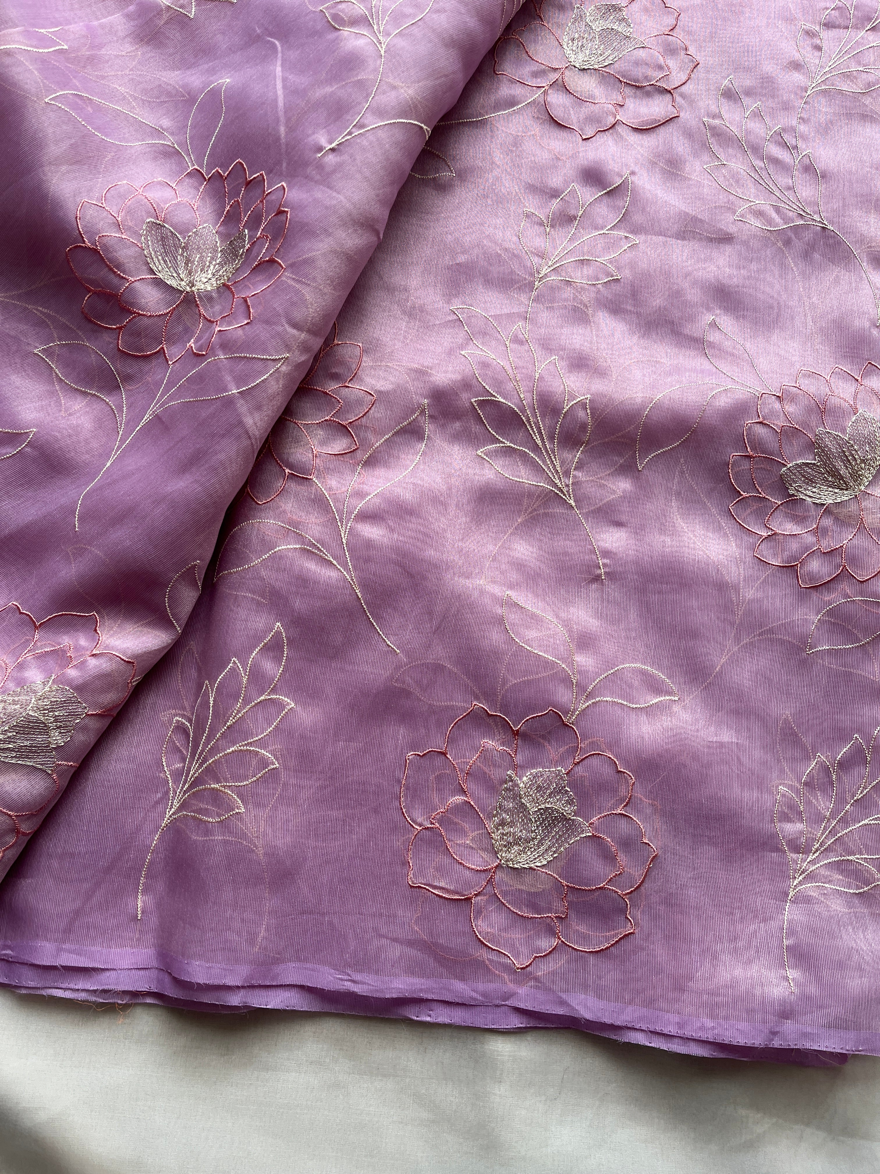 Lavender Organza floral embroidered saree