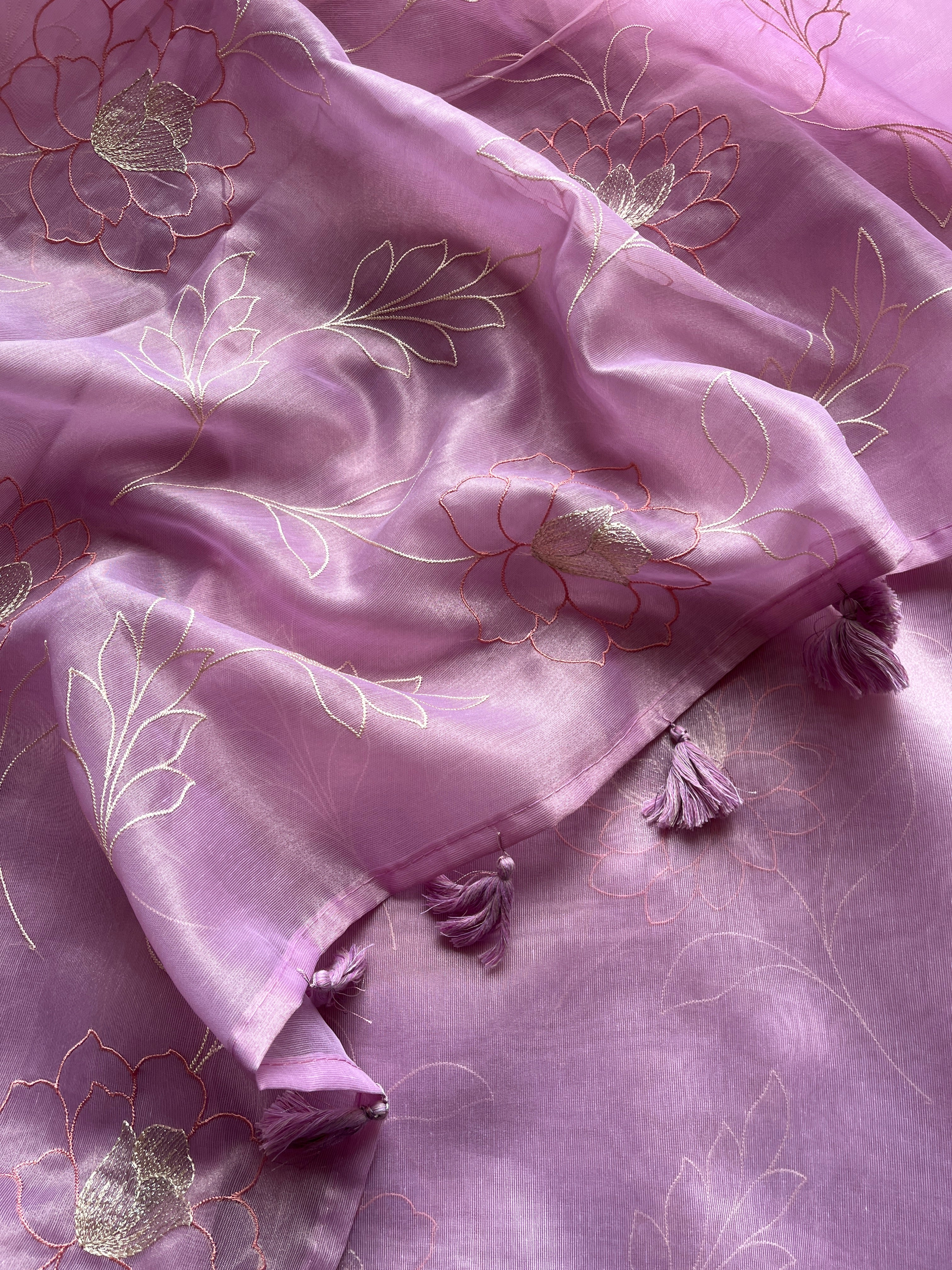 Lavender Organza floral embroidered saree