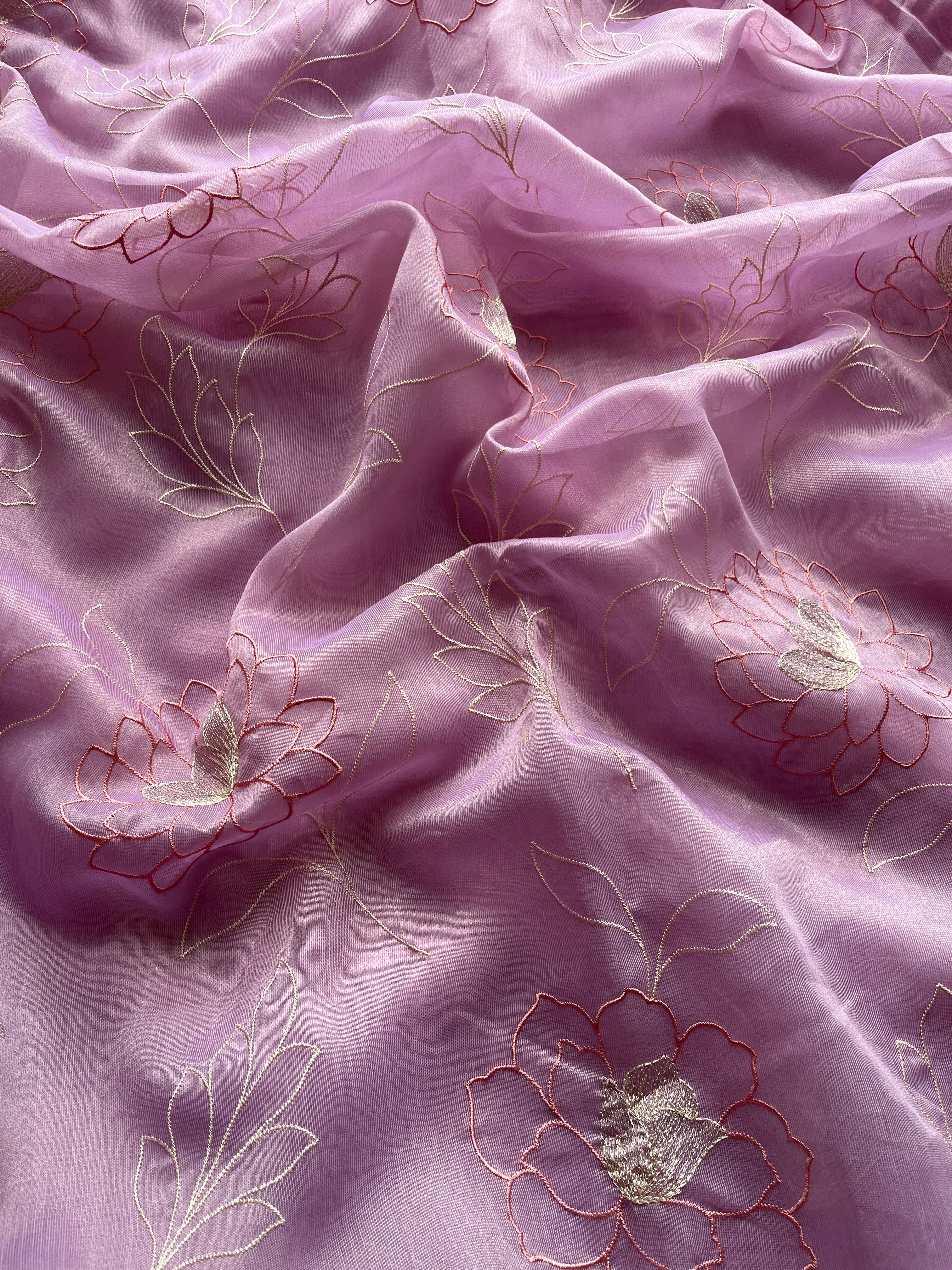 Lavender Organza floral embroidered saree