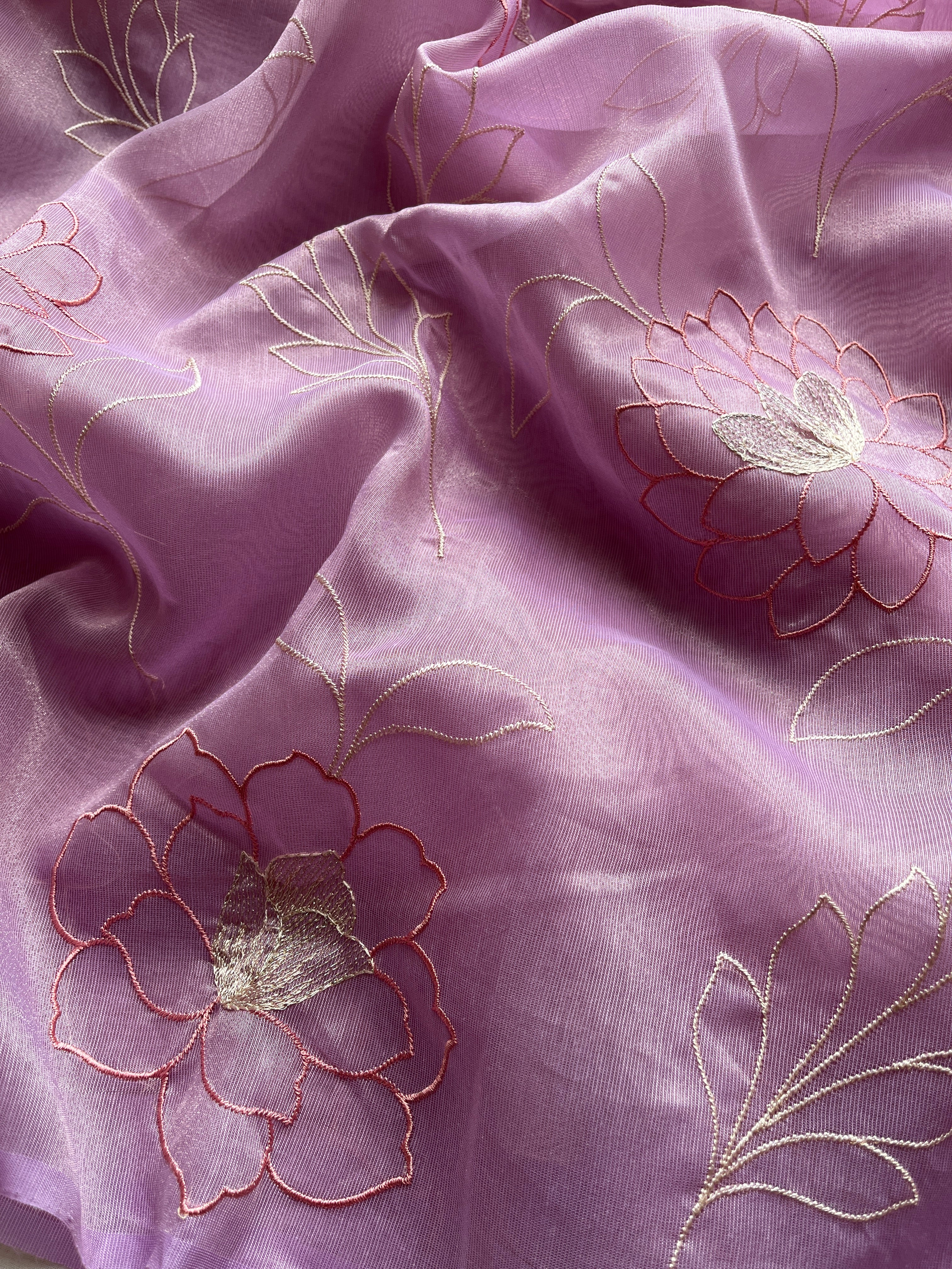Lavender Organza floral embroidered saree