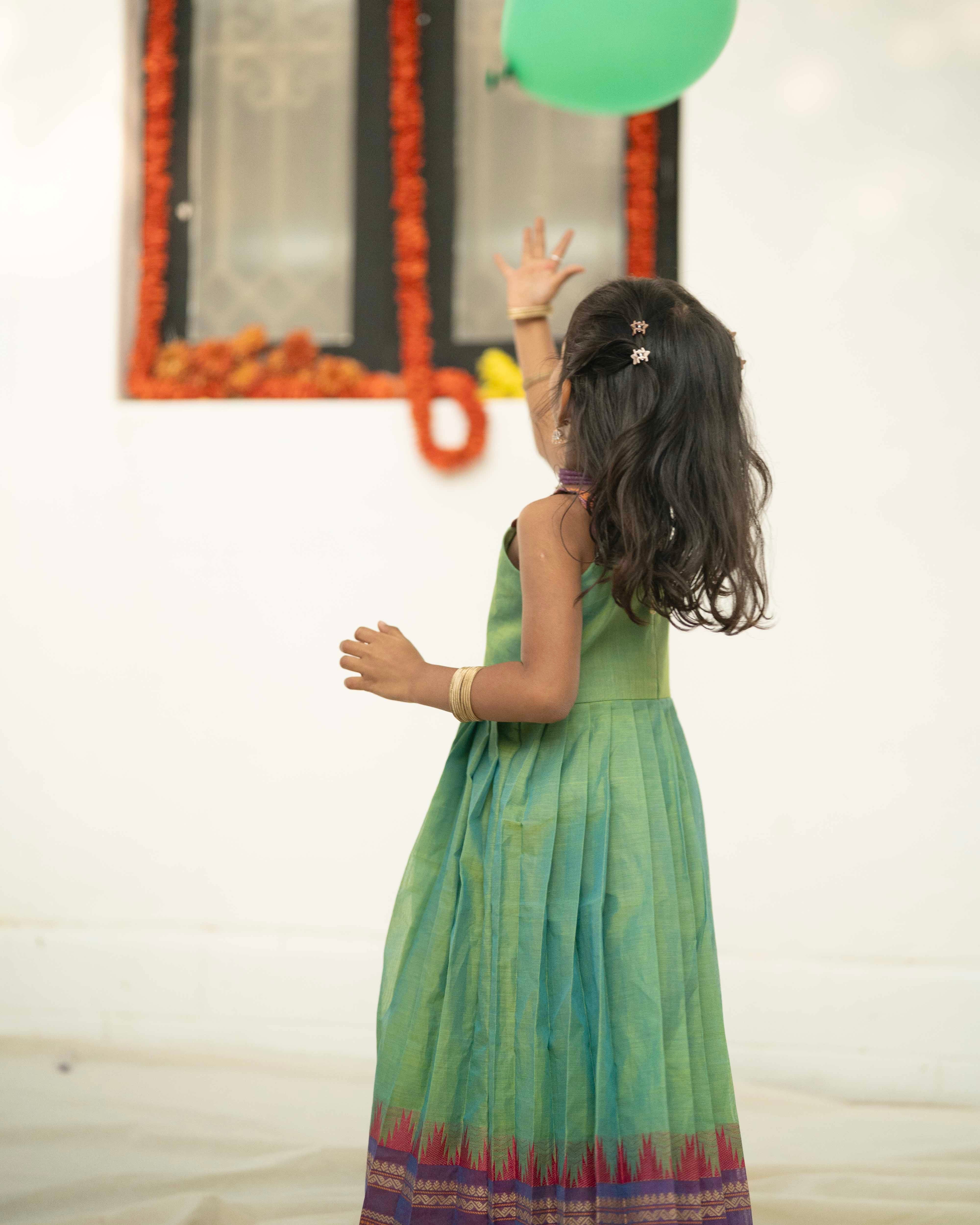 Green Pleated Kanchi cotton Dress