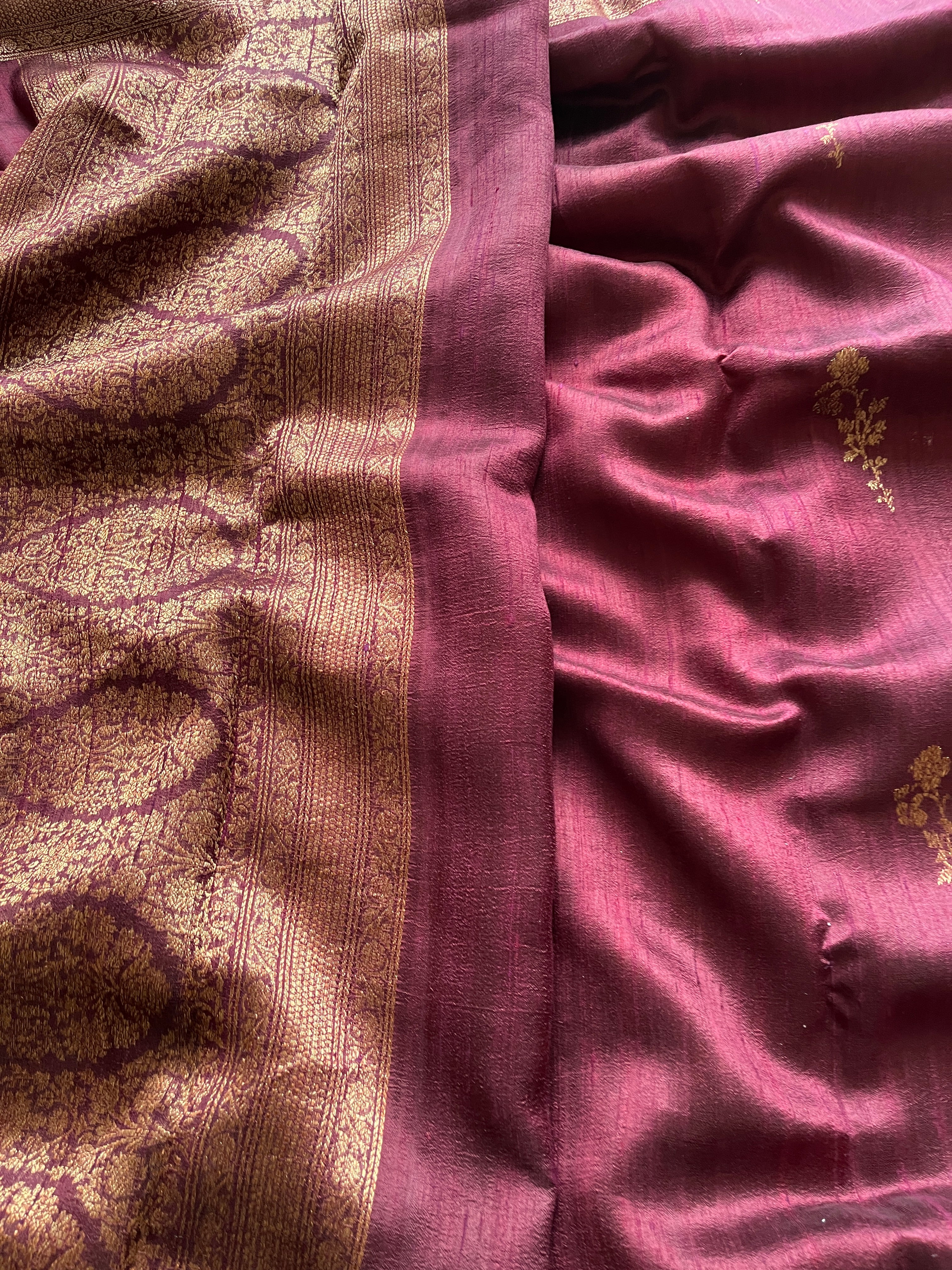 Mahogany Brown Kora Raw Silk Saree