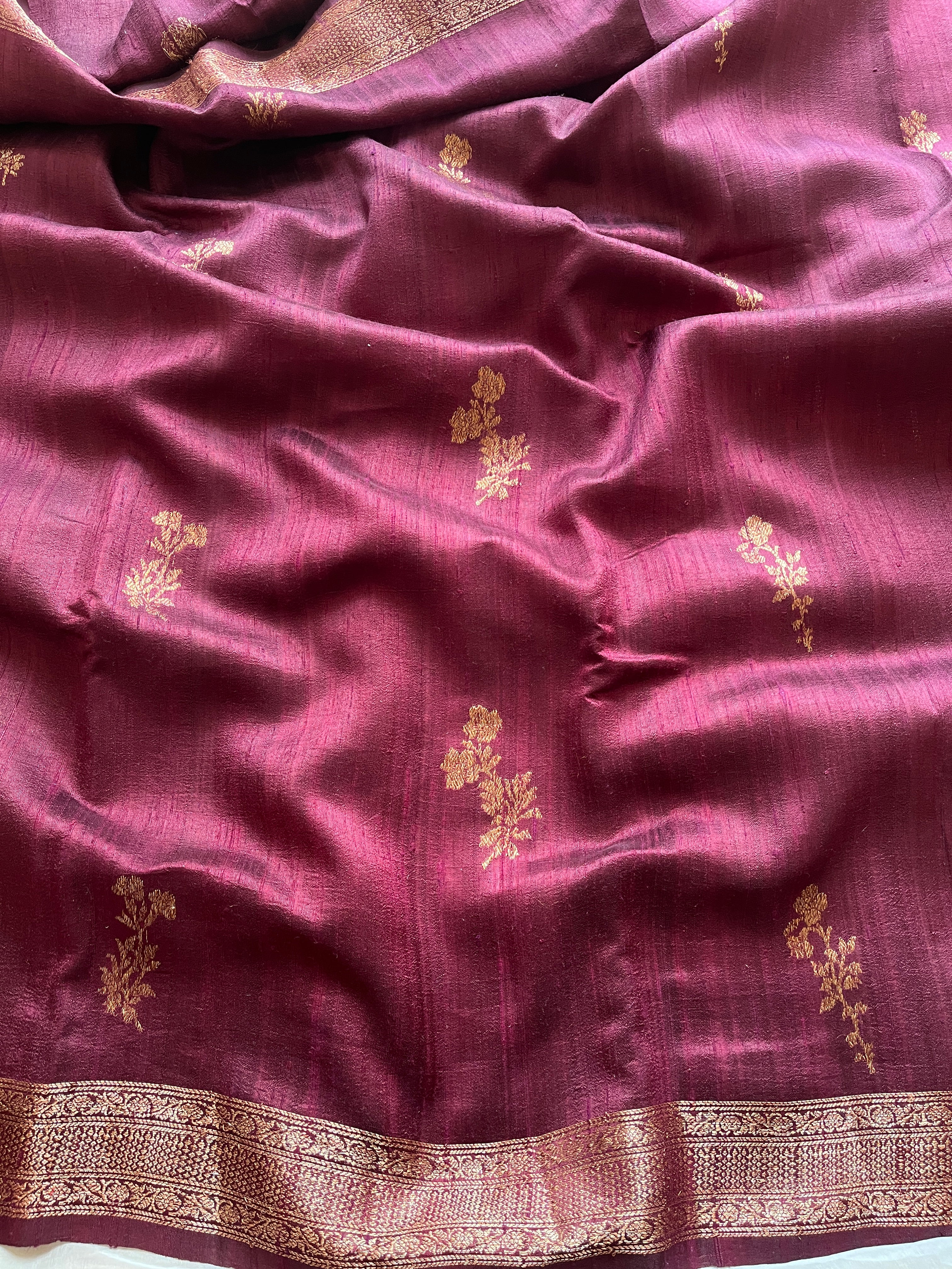 Mahogany Brown Kora Raw Silk Saree