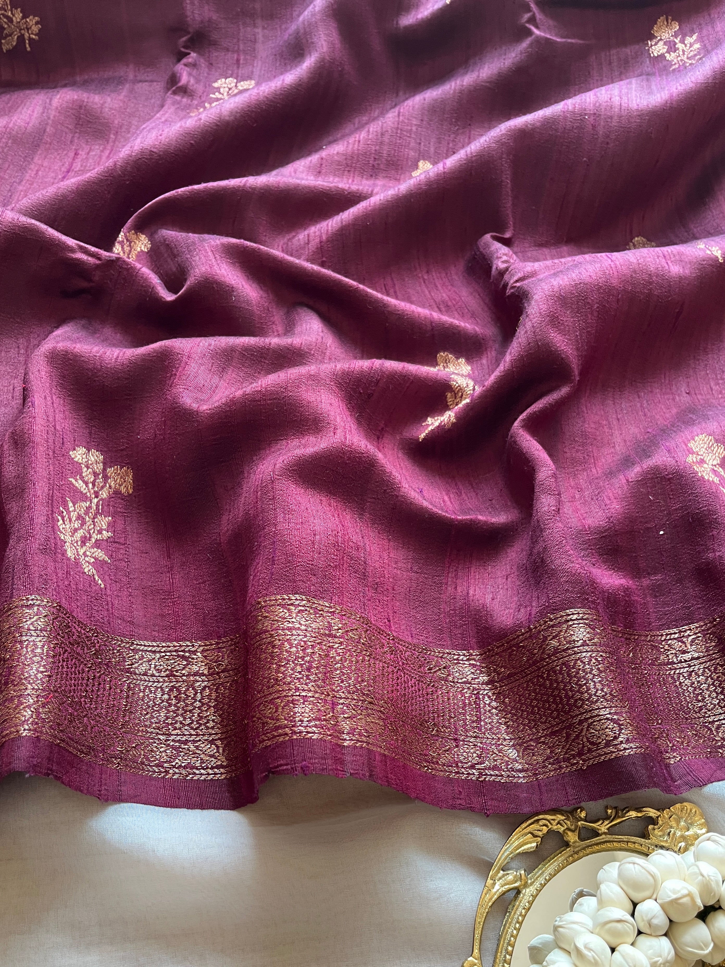 Mahogany Brown Kora Raw Silk Saree