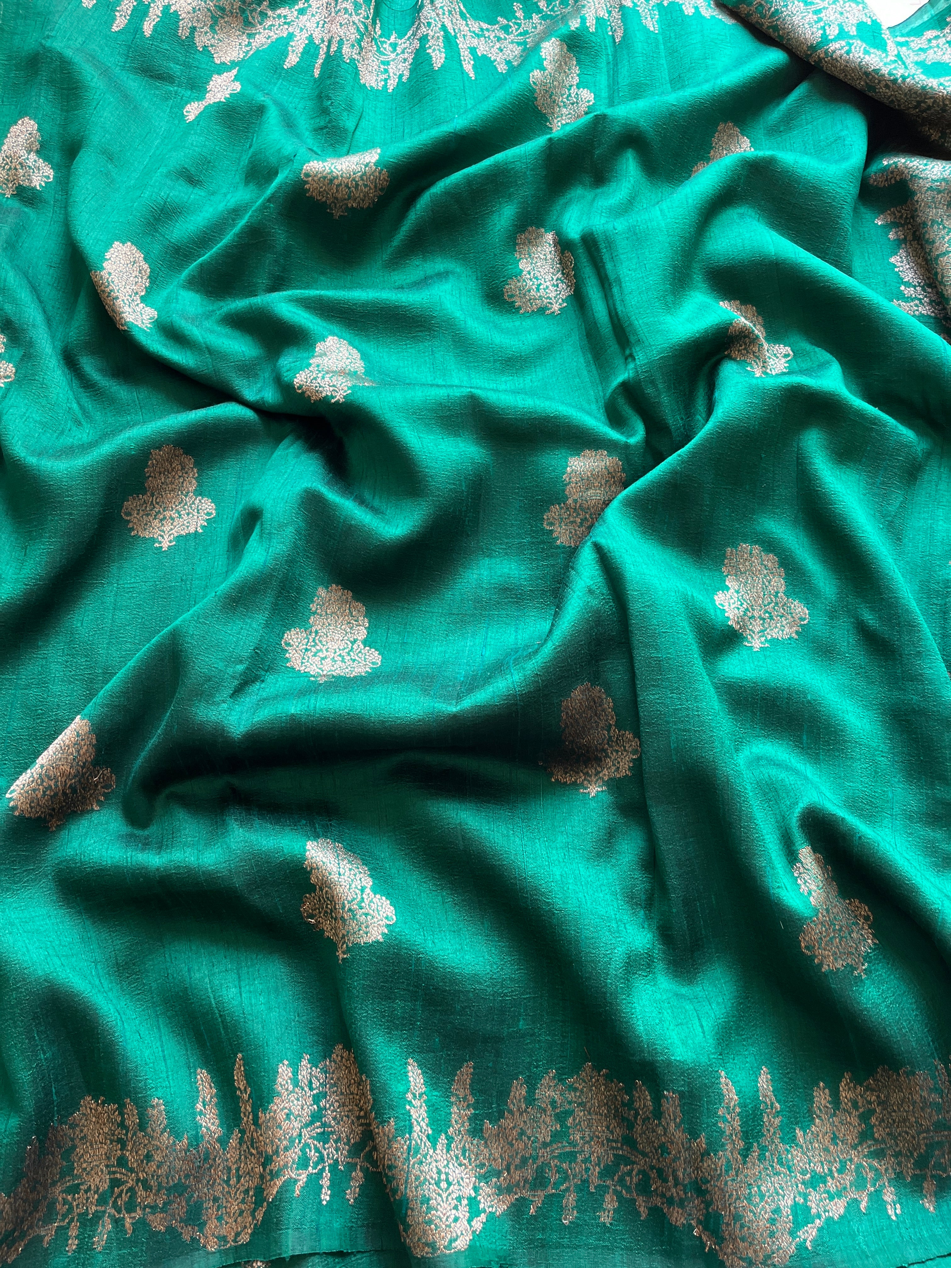 Bottle Green Kora Raw Silk Saree