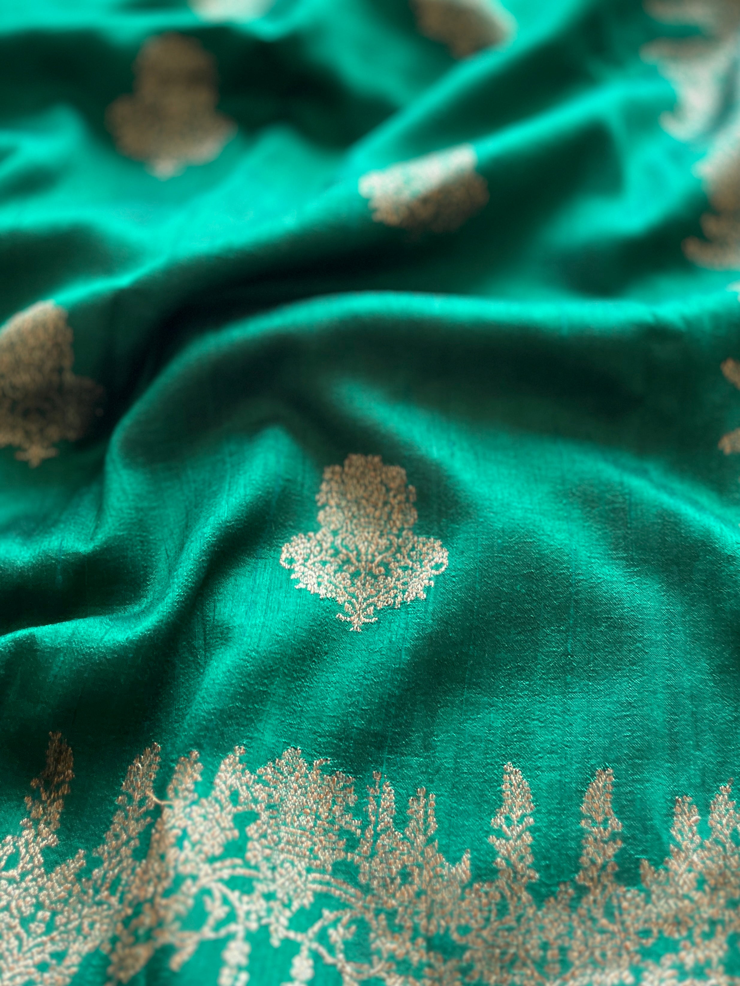 Bottle Green Kora Raw Silk Saree