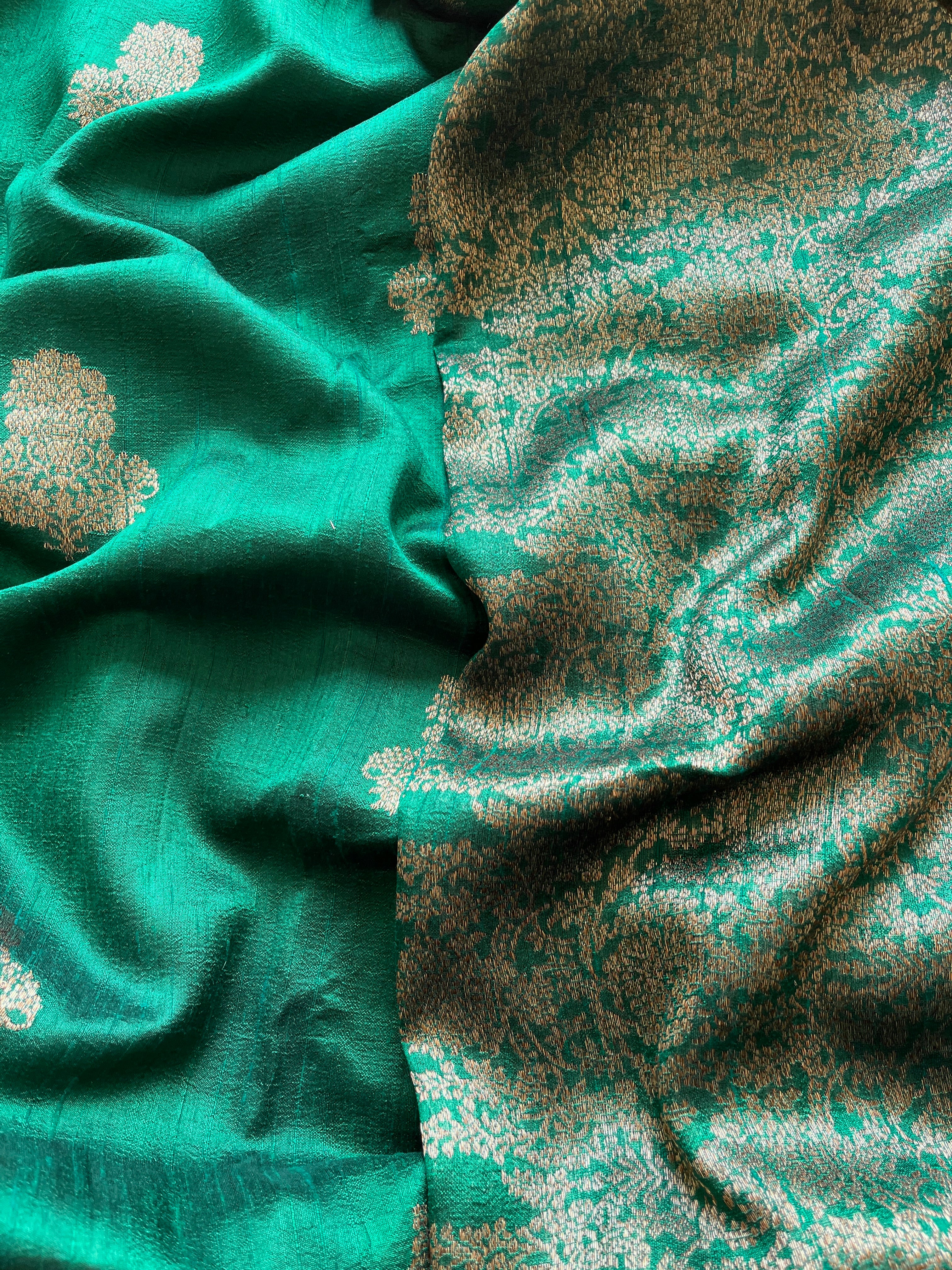 Bottle Green Kora Raw Silk Saree