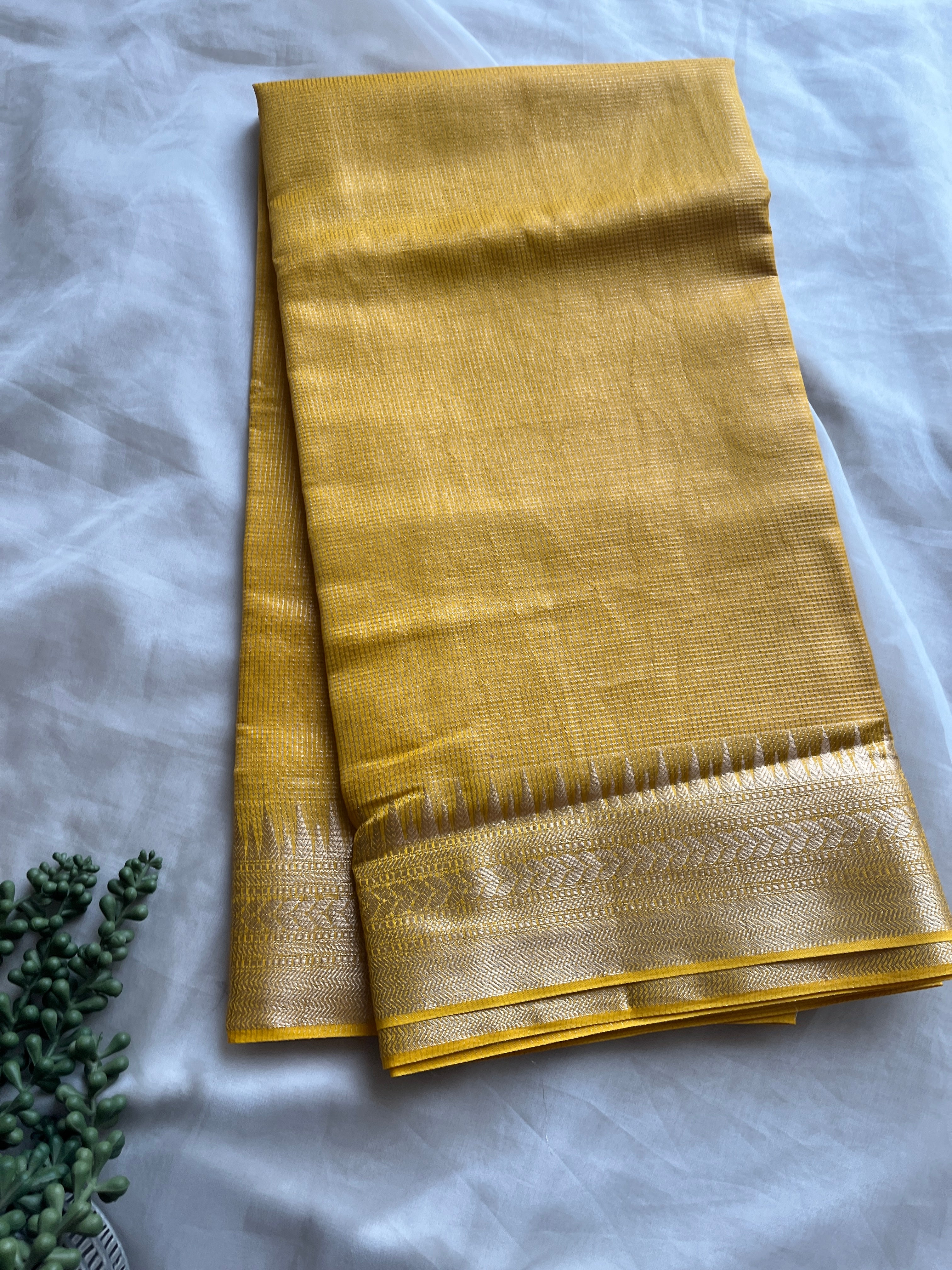 Yellow Kattam Chanderi saree