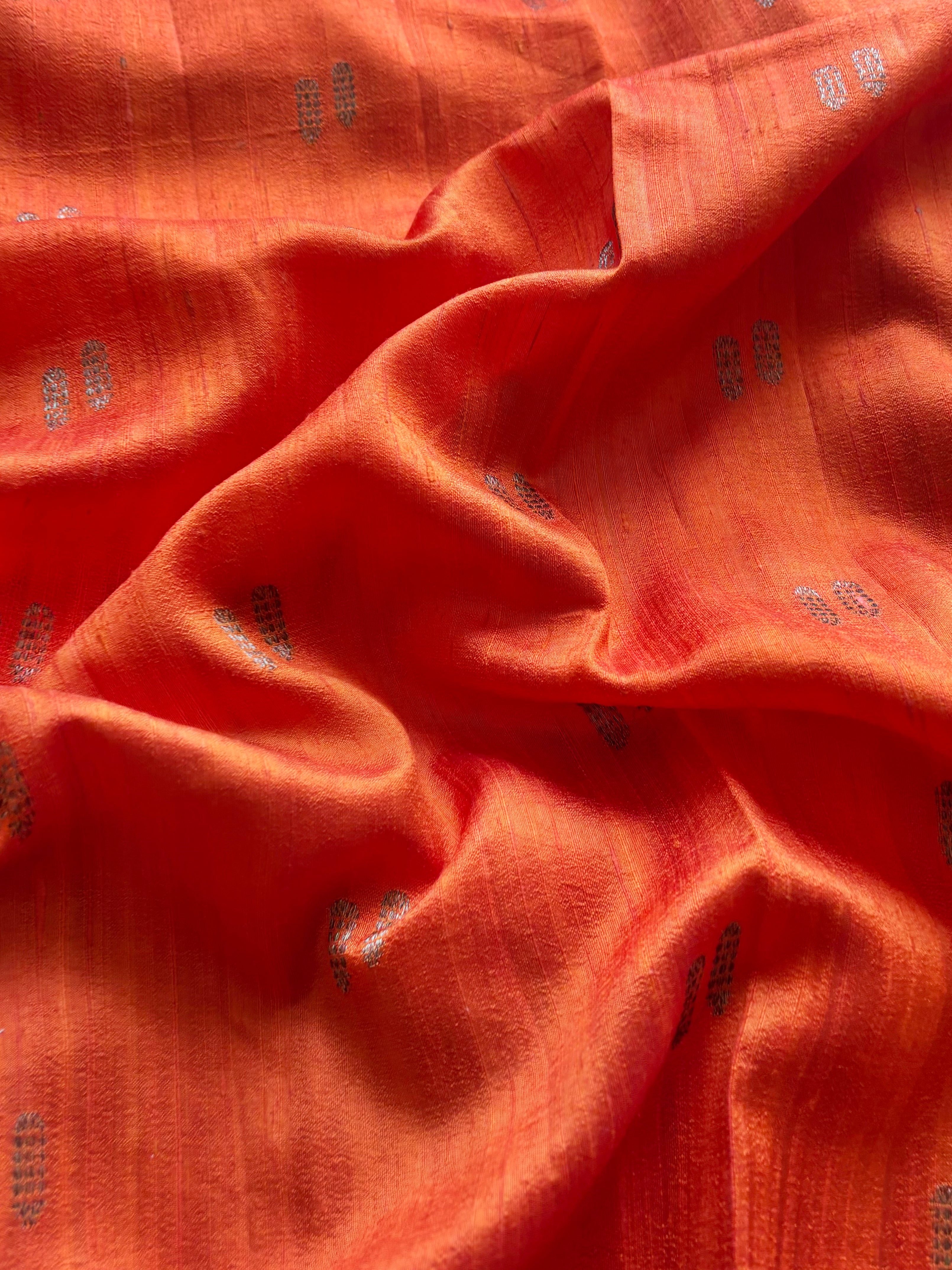 Orange Kora Raw Silk Saree