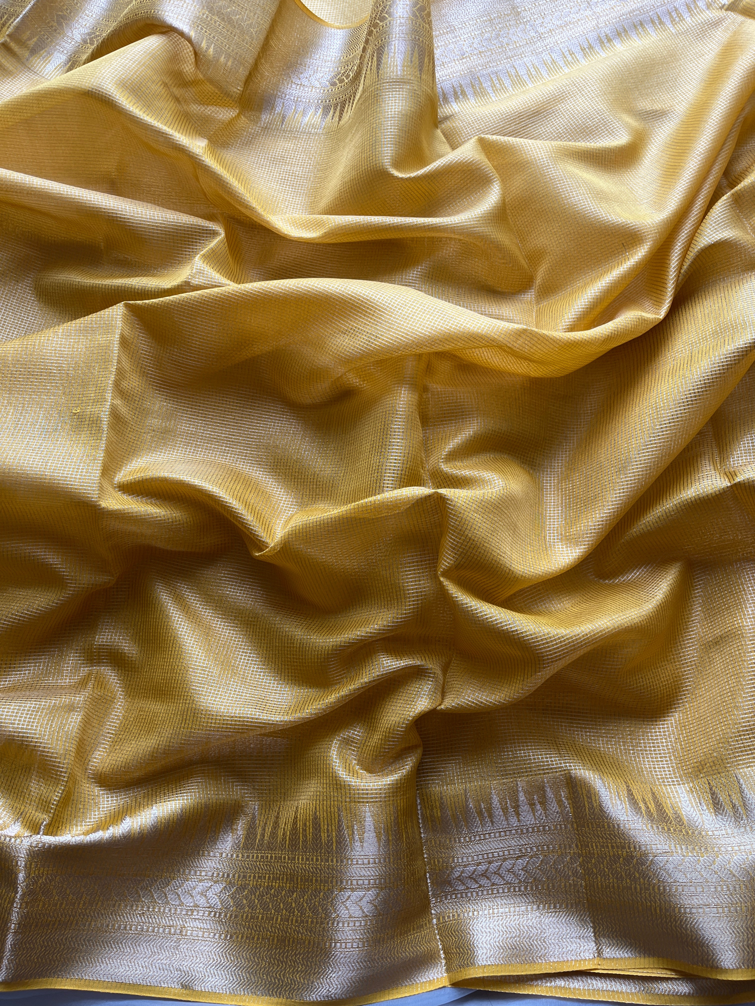 Yellow Kattam Chanderi saree