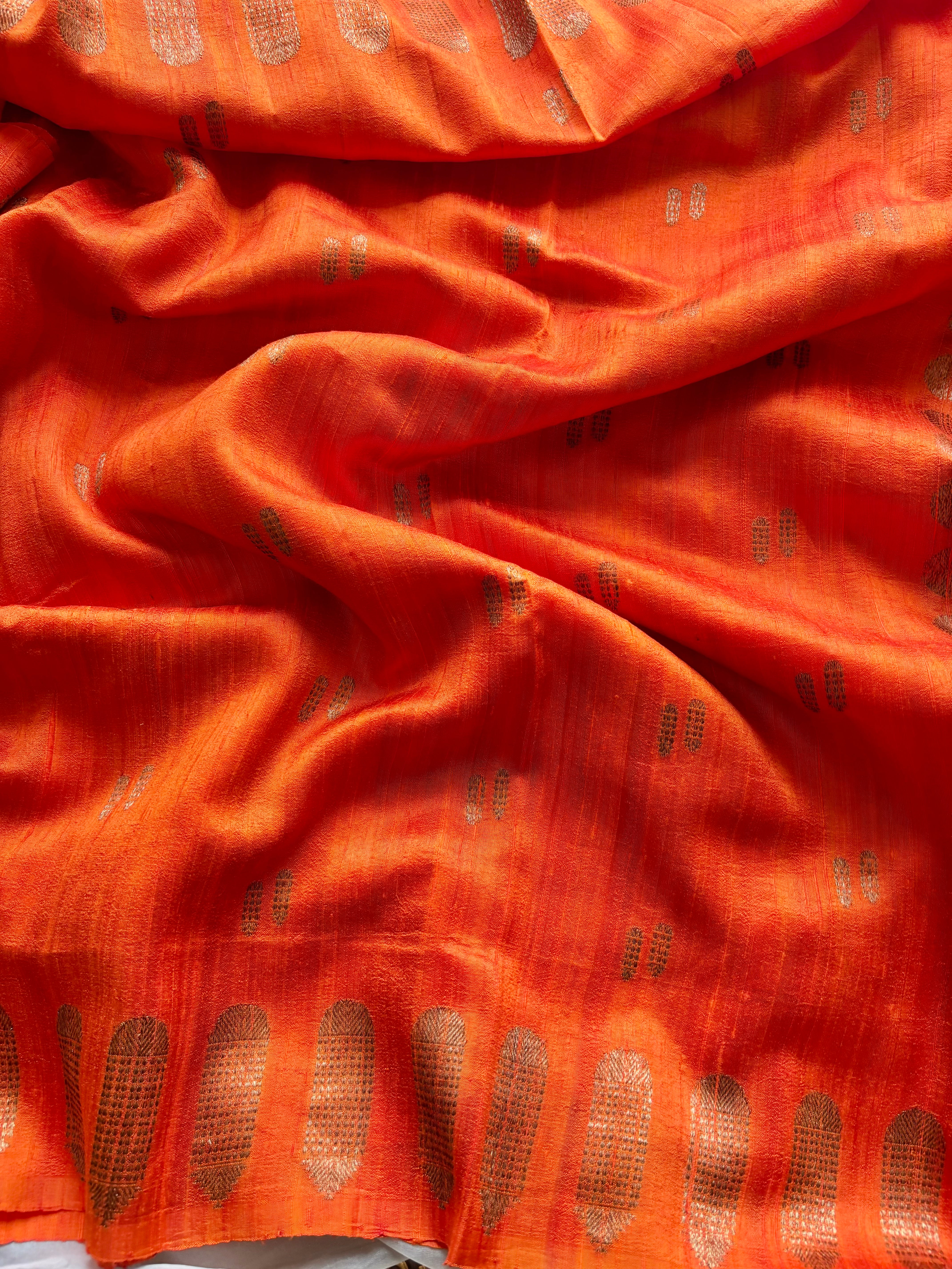 Orange Kora Raw Silk Saree