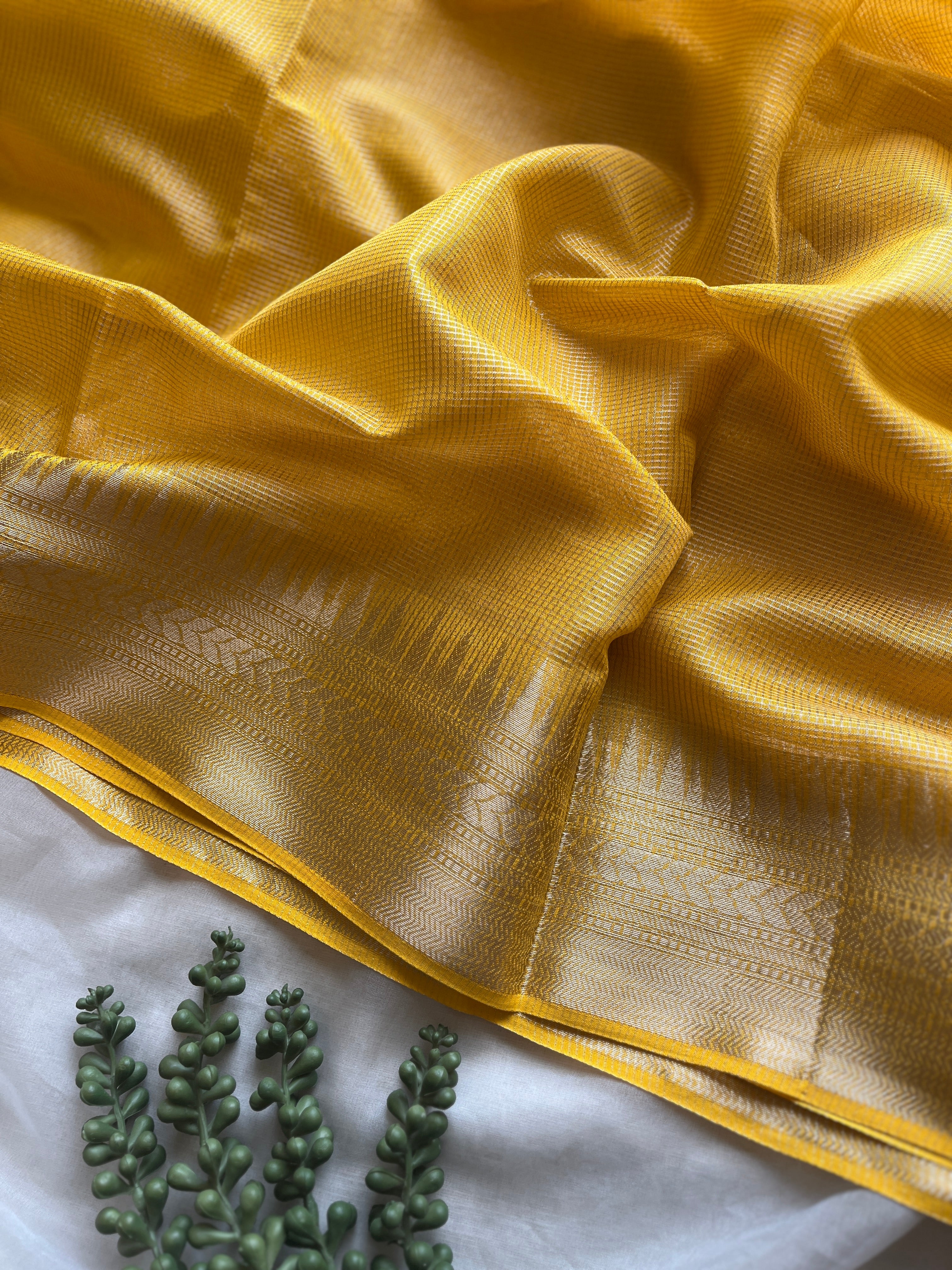 Yellow Kattam Chanderi saree