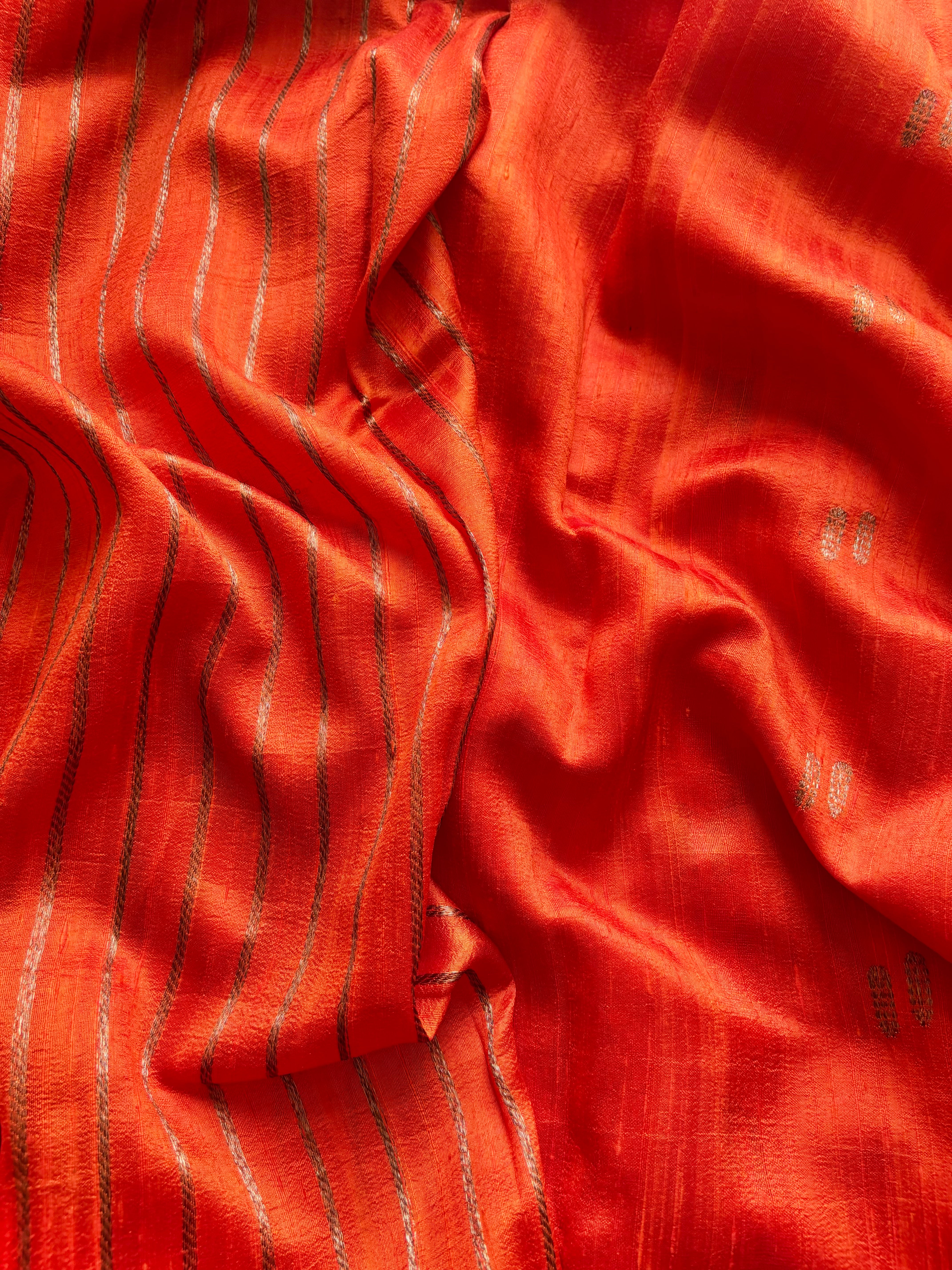 Orange Kora Raw Silk Saree