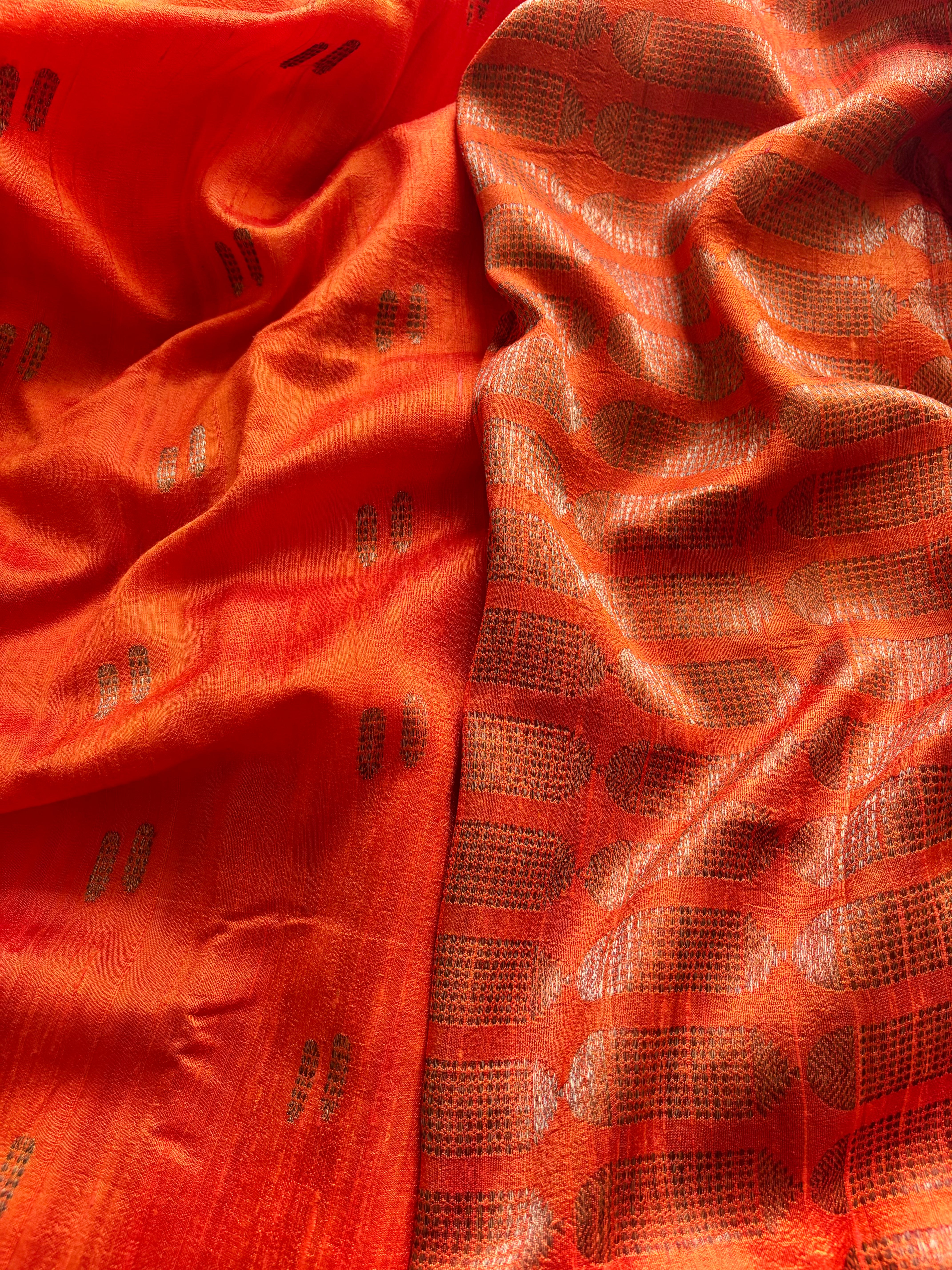 Orange Kora Raw Silk Saree