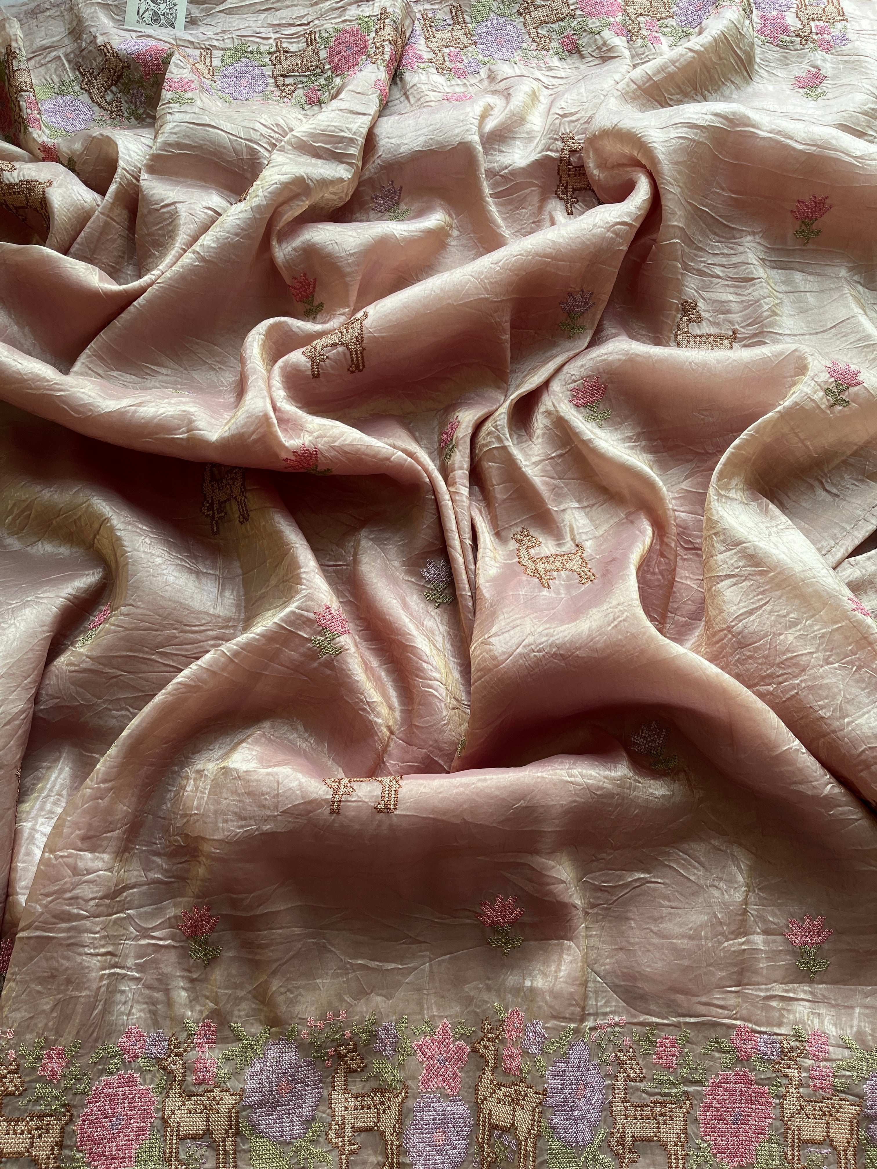 Lite Kakhi Crushed Tissue saree